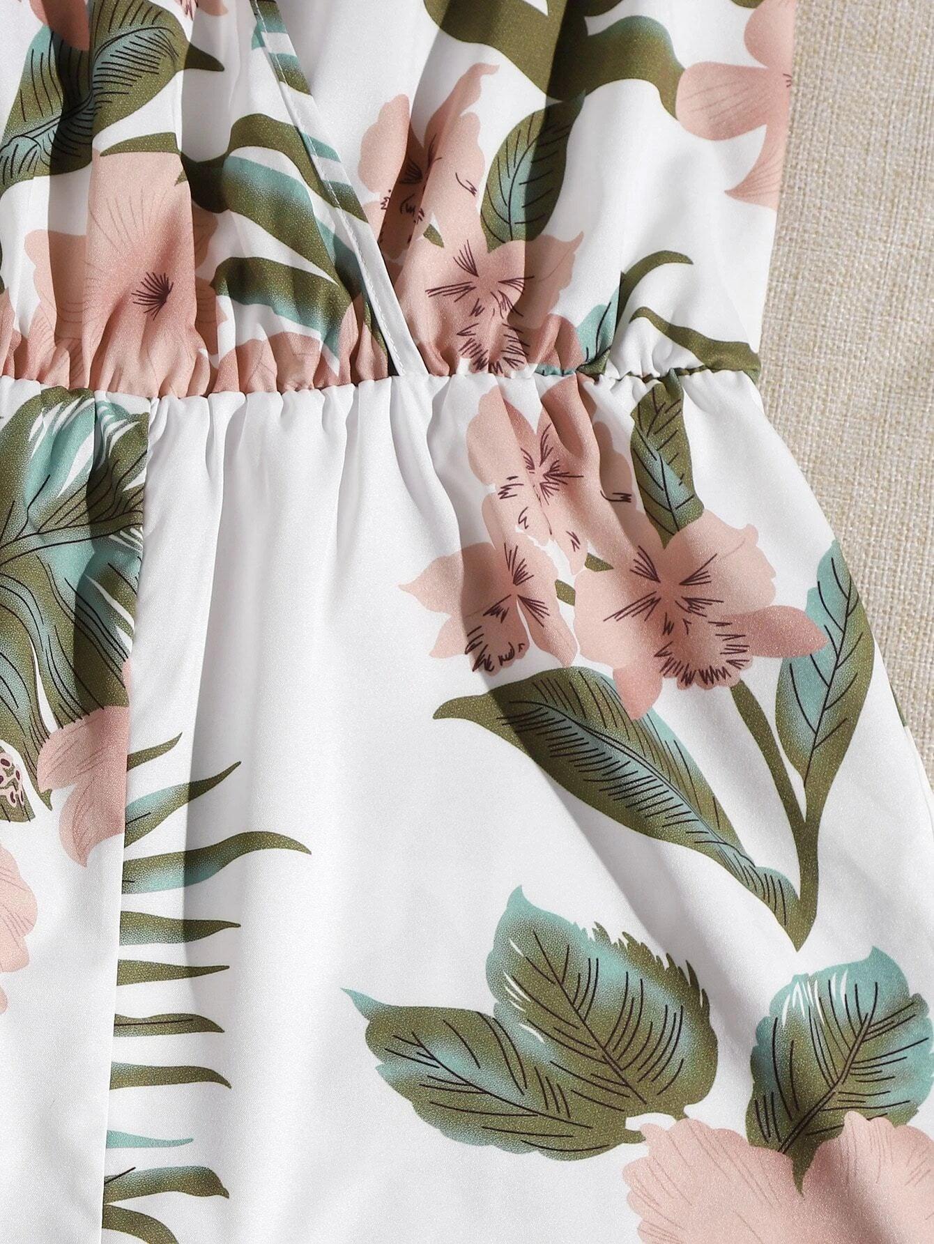 Neck Floral Print Cami Romper-Comfy Jumpsuits
