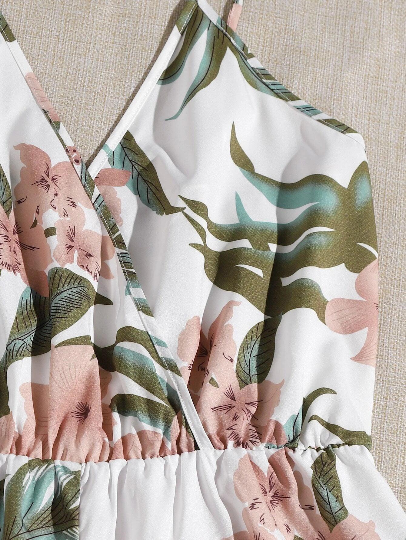 Neck Floral Print Cami Romper-Comfy Jumpsuits