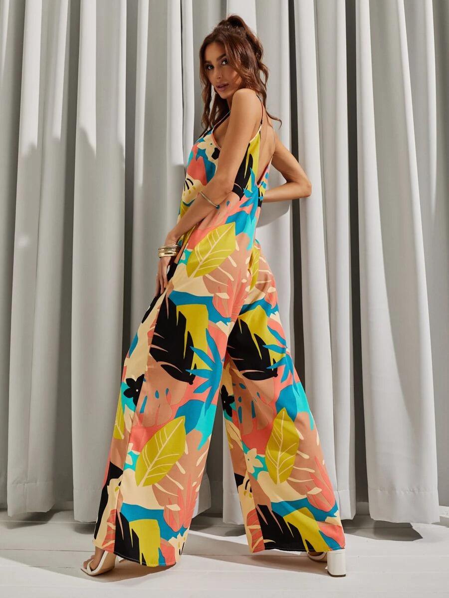 Backless All Over Print Wide Leg Cami Jumpsuit-Comfy Jumpsuits