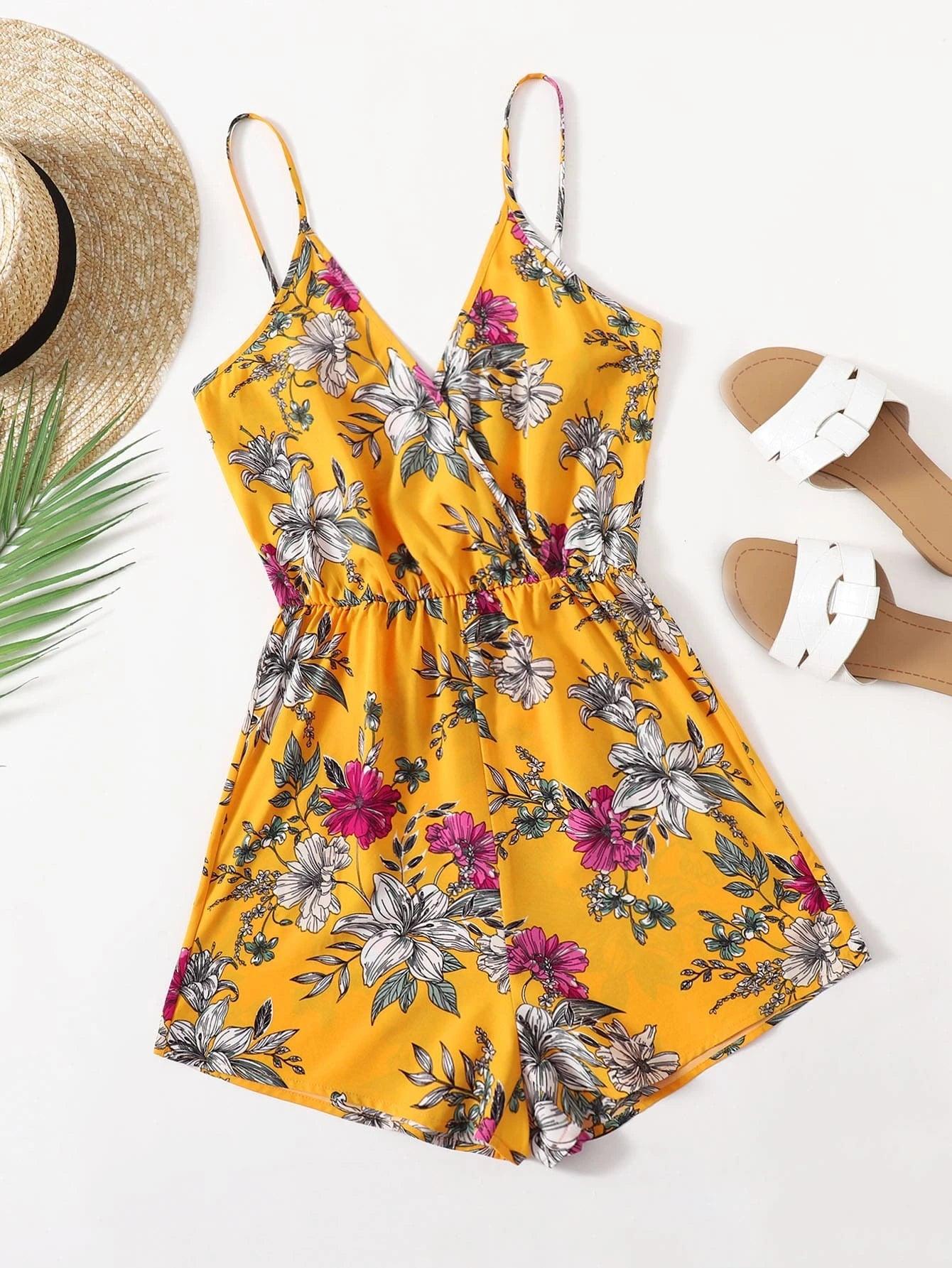 Floral Print Slip Romper-Comfy Jumpsuits
