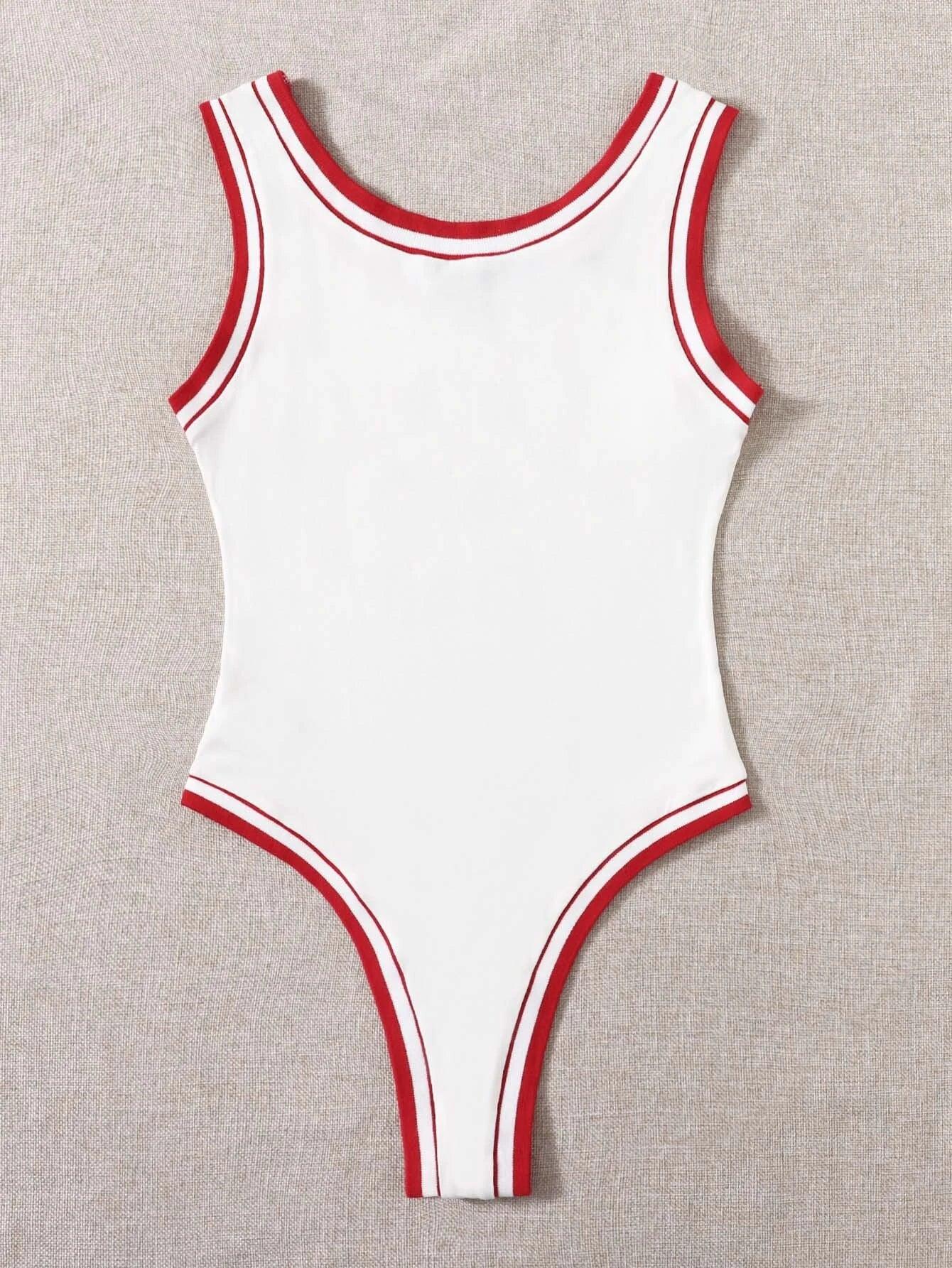 Casual Scoop Neck Ringer Bodysuit-Comfy Jumpsuits