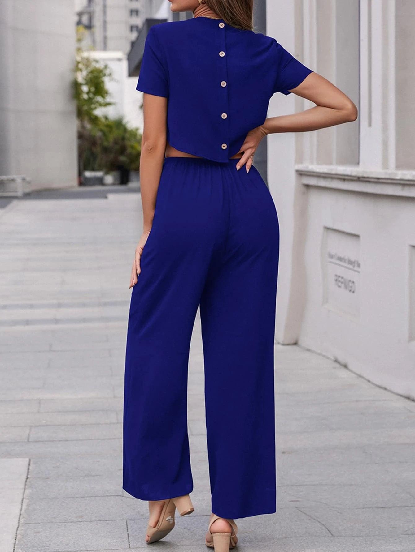 Buttoned Back Waist Solid Jumpsuit-Comfy Jumpsuits