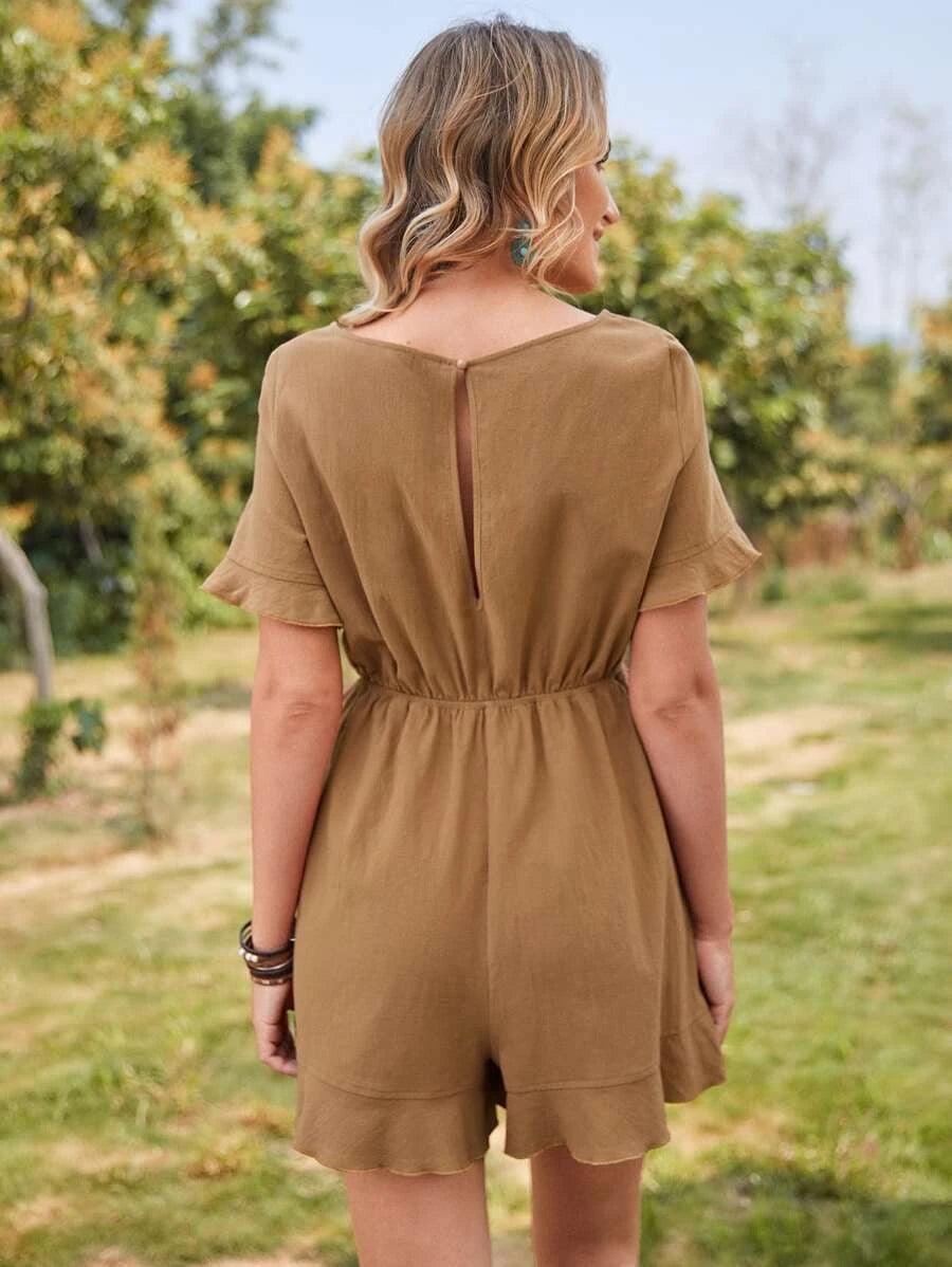 Keyhole Back Ruffle Hem Romper-Comfy Jumpsuits