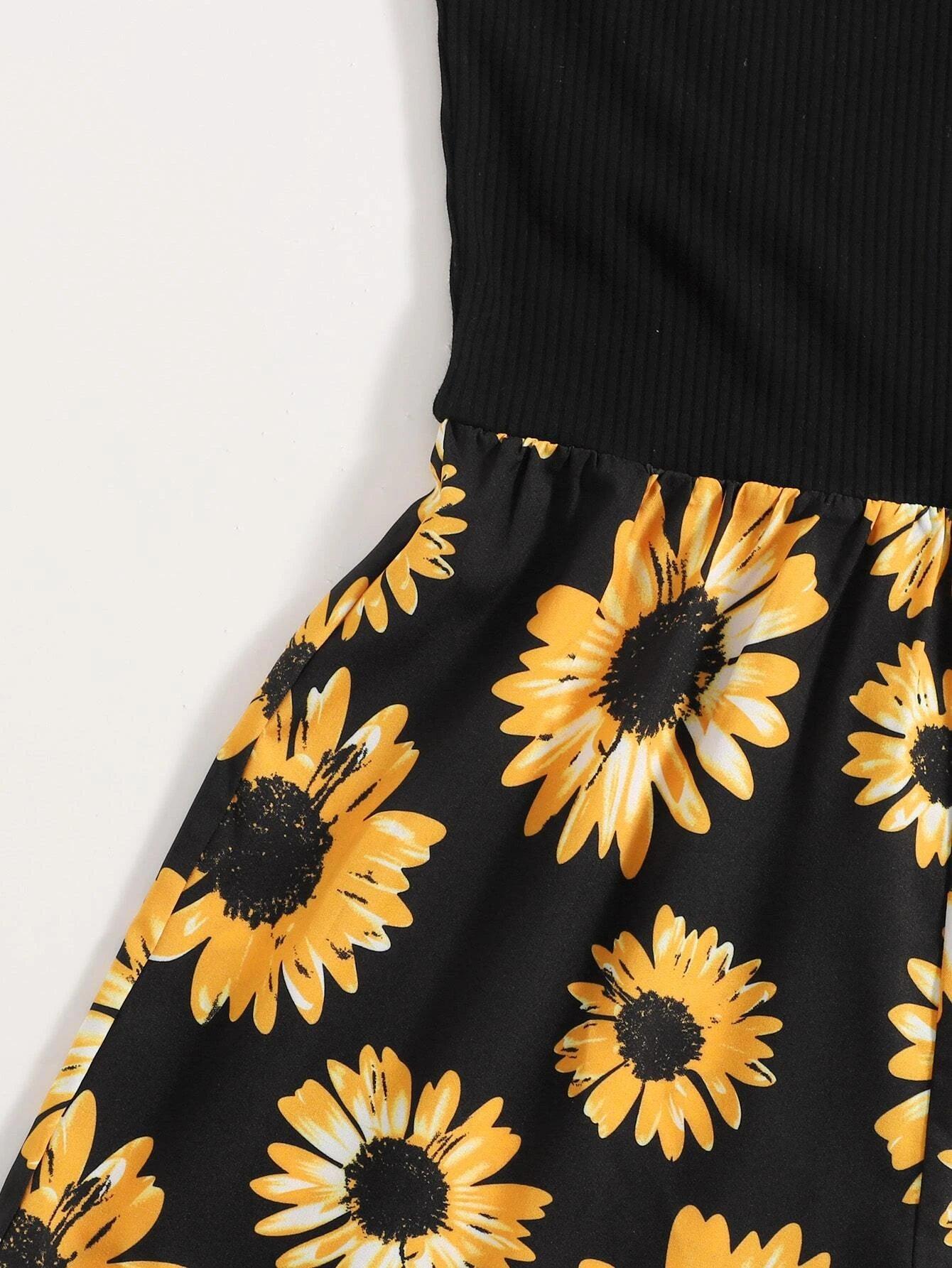 One Shoulder Sunflower Print Romper-Comfy Jumpsuits