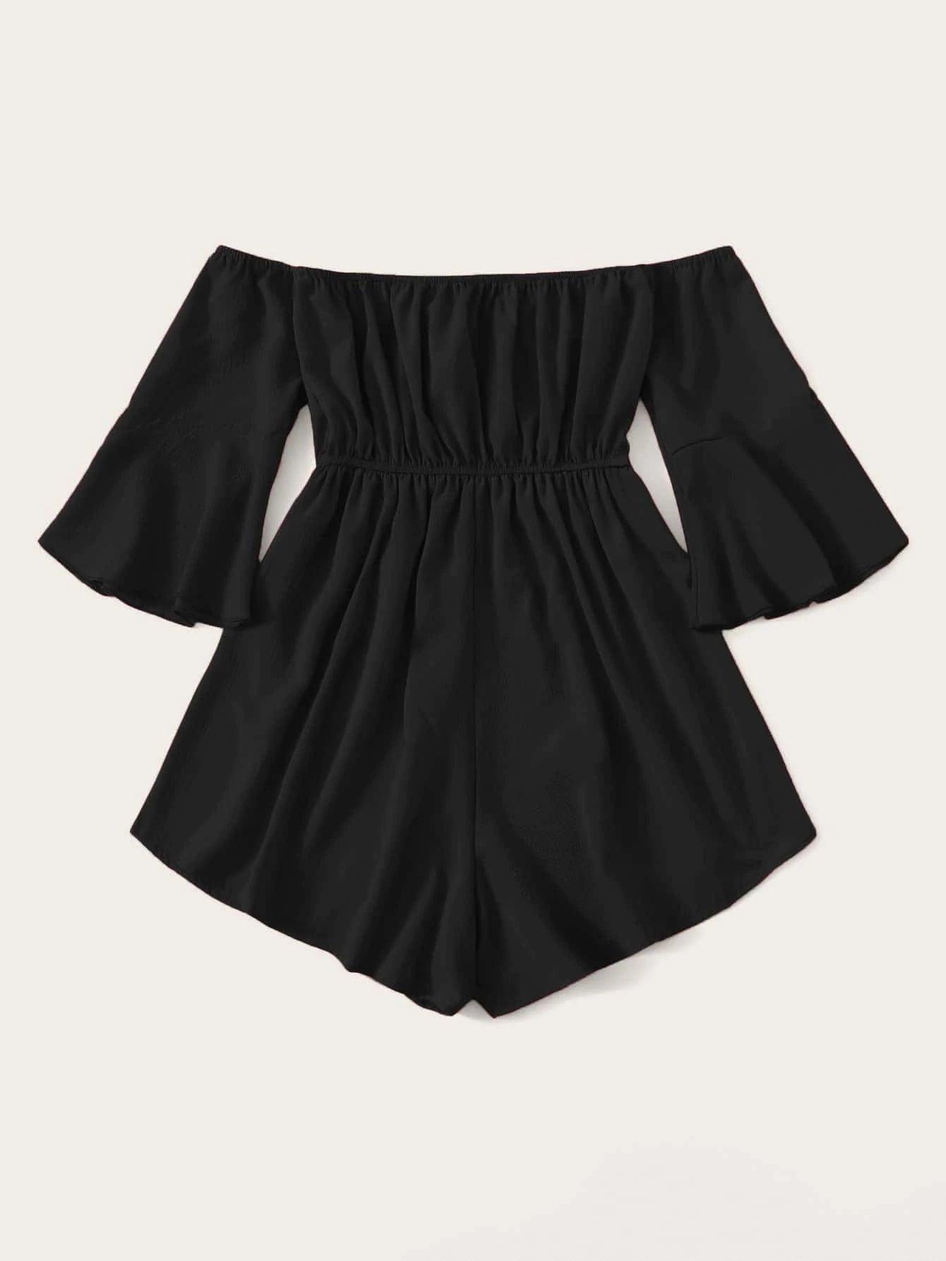 Solid Coloured Half Sleeve Bardot Romper-Comfy Jumpsuits