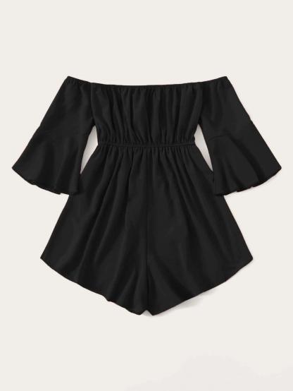 Solid Coloured Half Sleeve Bardot Romper-Comfy Jumpsuits