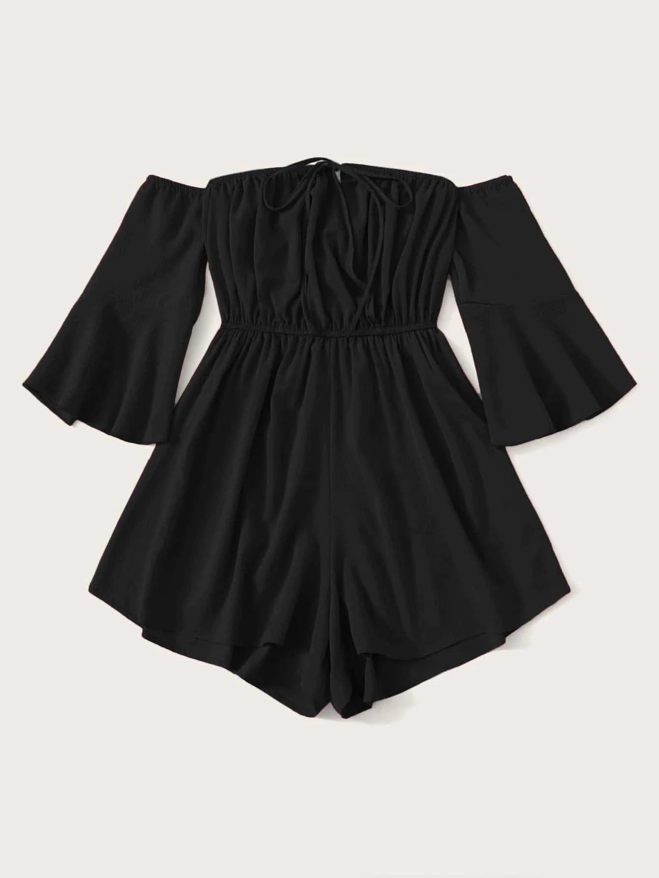 Solid Coloured Half Sleeve Bardot Romper-Comfy Jumpsuits