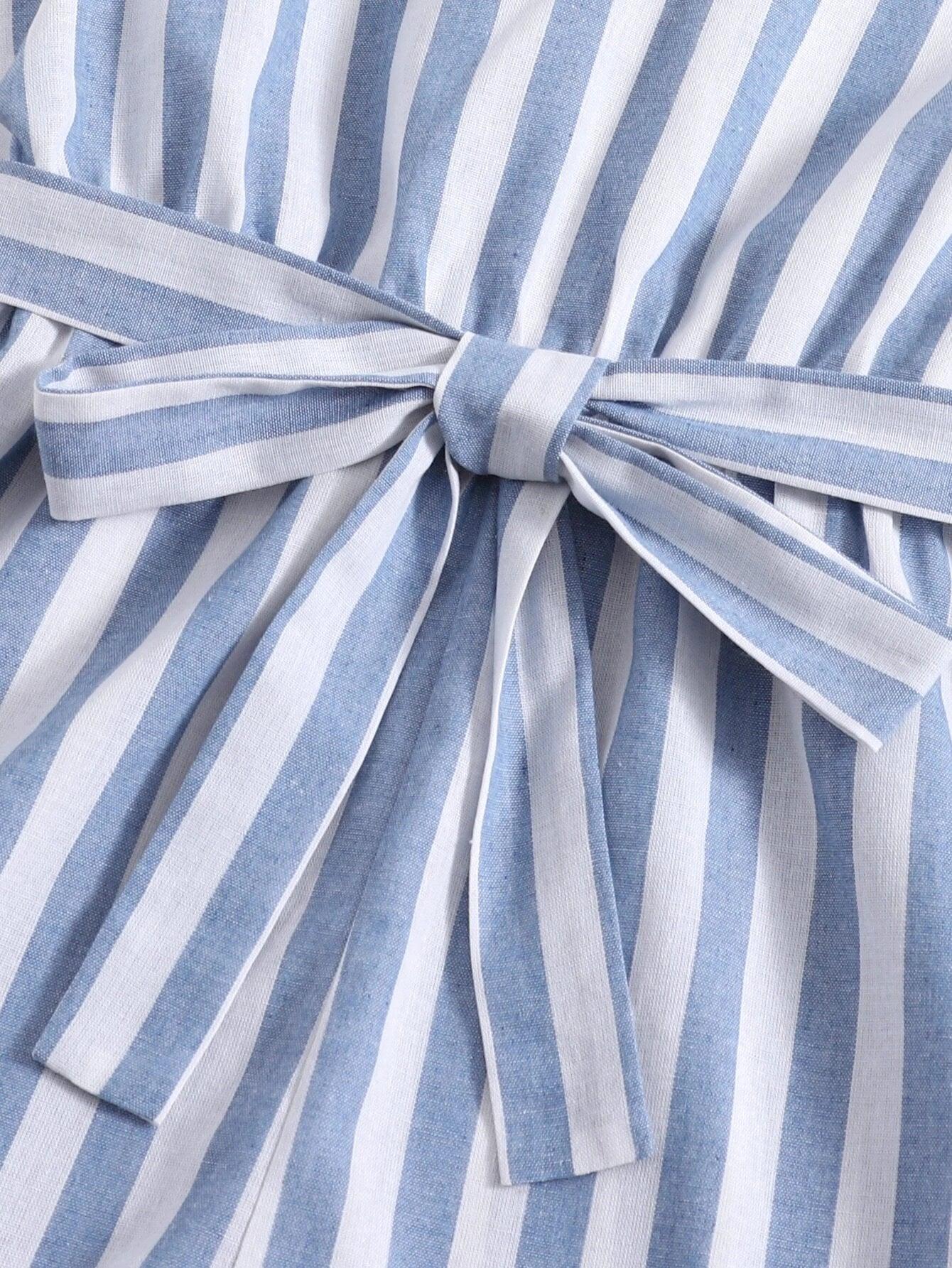 Ruffle Hem Self Belted Striped Romper-Comfy Jumpsuits