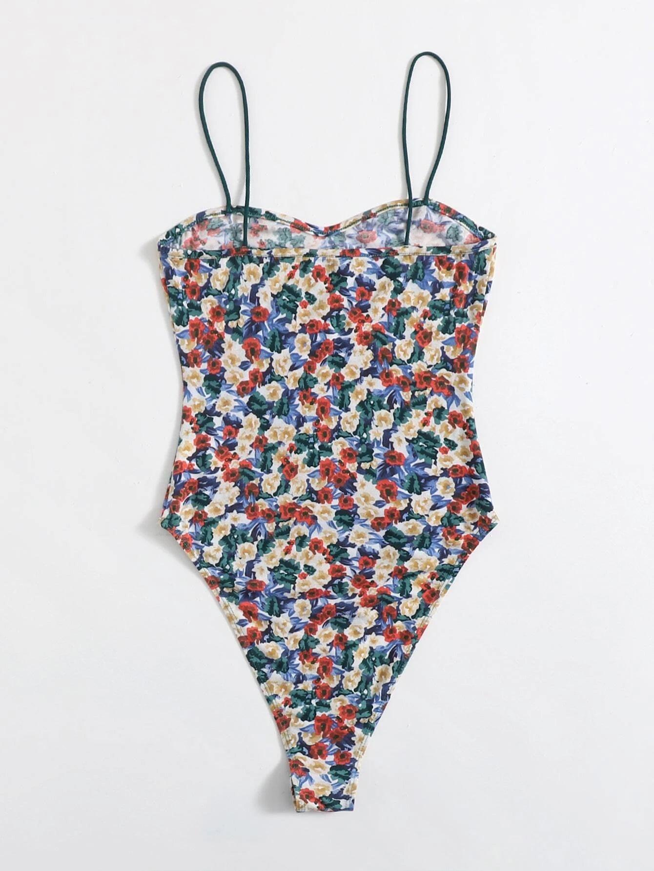 Floral Sleeveless Cami Bodysuit-Comfy Jumpsuits