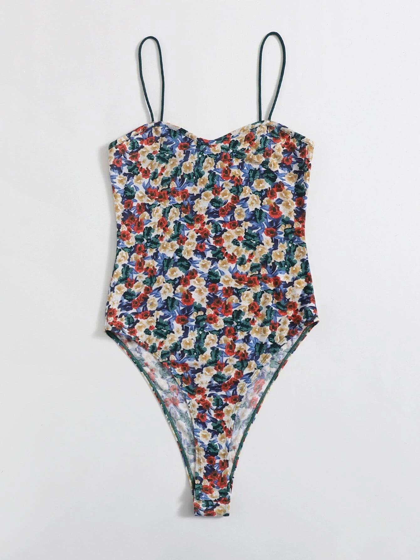 Floral Sleeveless Cami Bodysuit-Comfy Jumpsuits