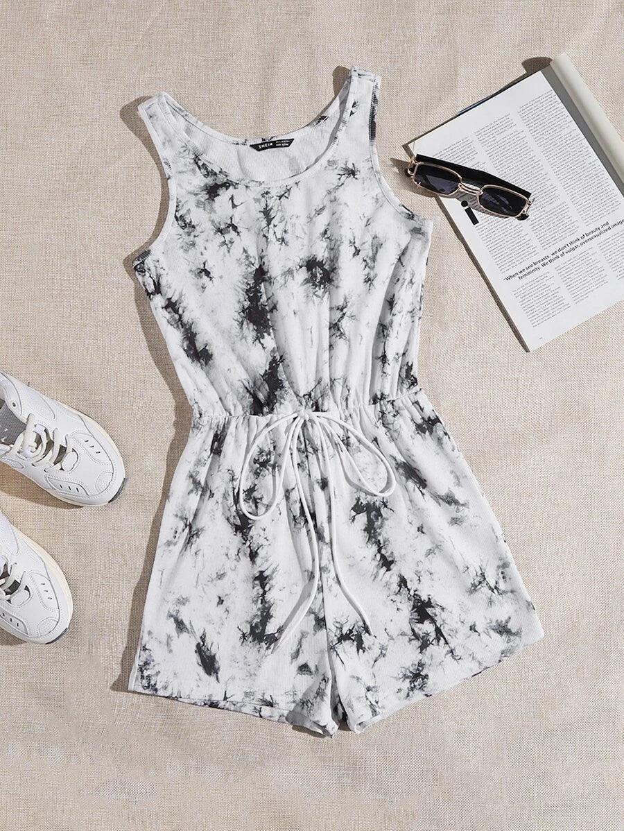 Waist Knot Tie Dye Romper-Comfy Jumpsuits