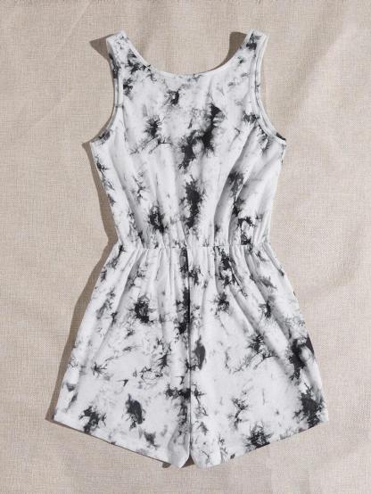 Waist Knot Tie Dye Romper-Comfy Jumpsuits