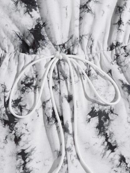 Waist Knot Tie Dye Romper-Comfy Jumpsuits