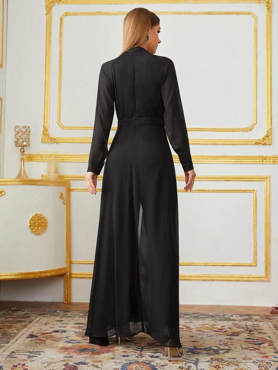 Rhinestone Detail Jumpsuit With Skirt-Comfy Jumpsuits