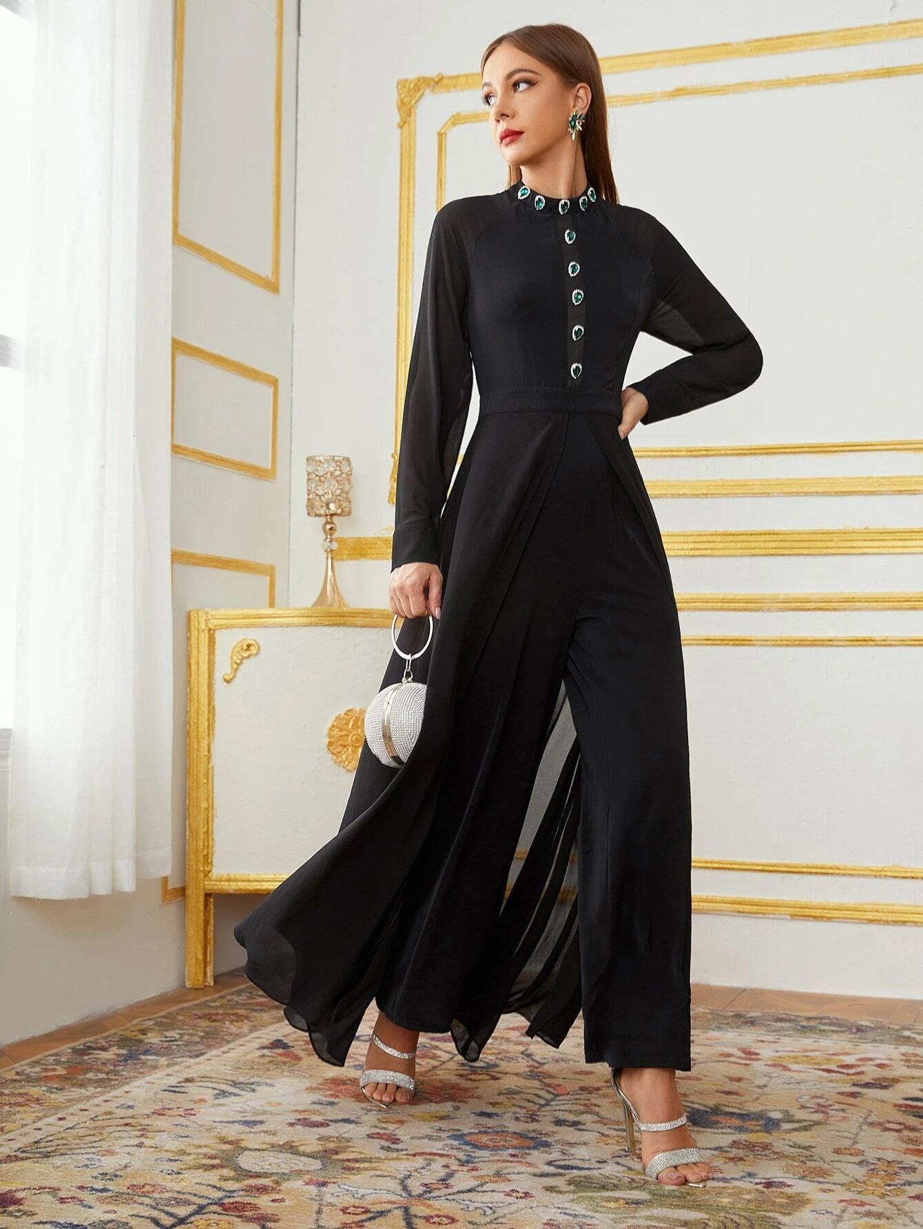 Rhinestone Detail Jumpsuit-Comfy Jumpsuits