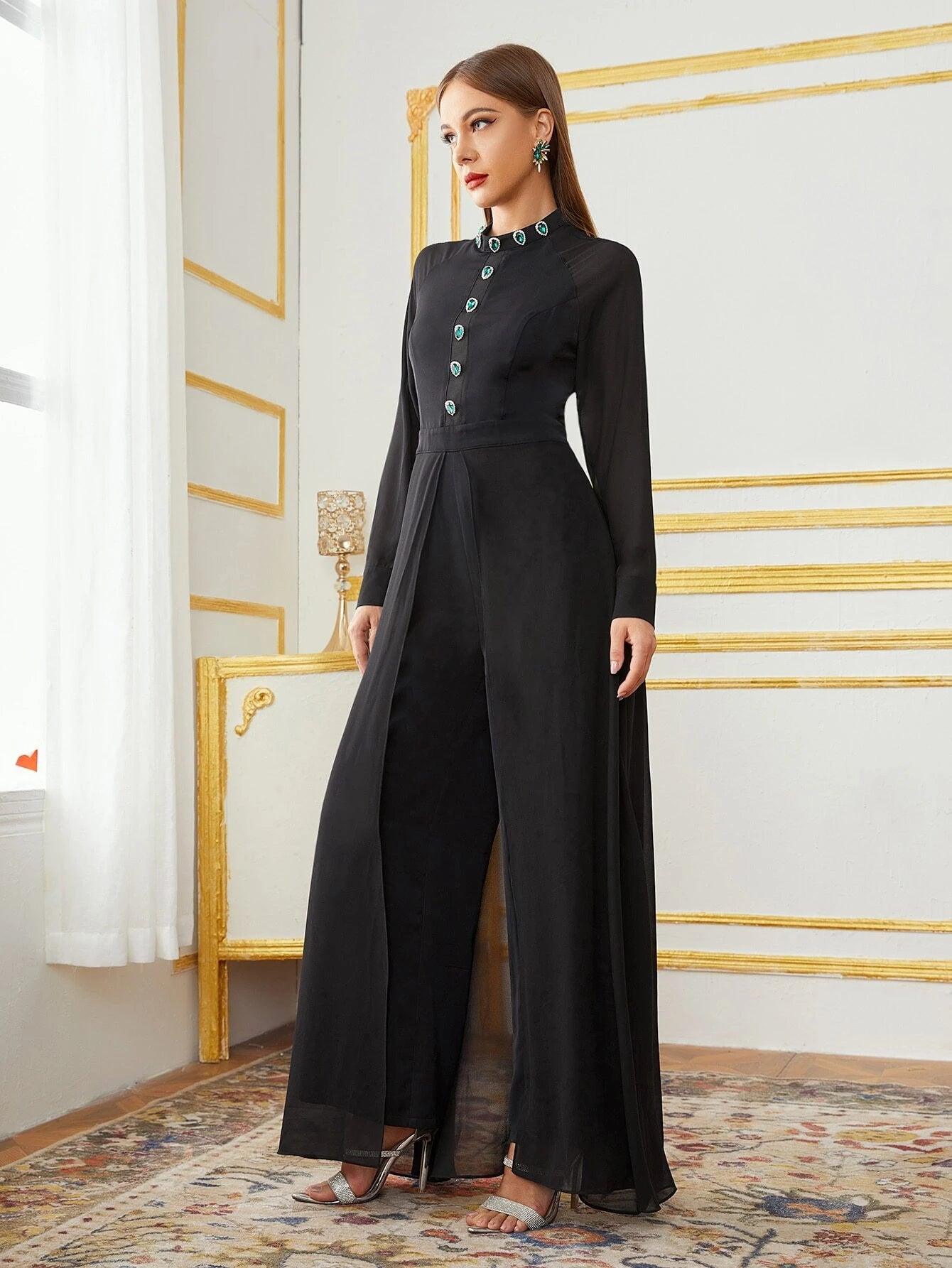 Rhinestone Detail Jumpsuit-Comfy Jumpsuits