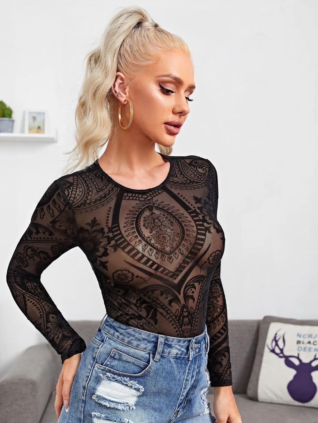 Floral Printed Round Neck Bodysuit-Comfy Jumpsuits