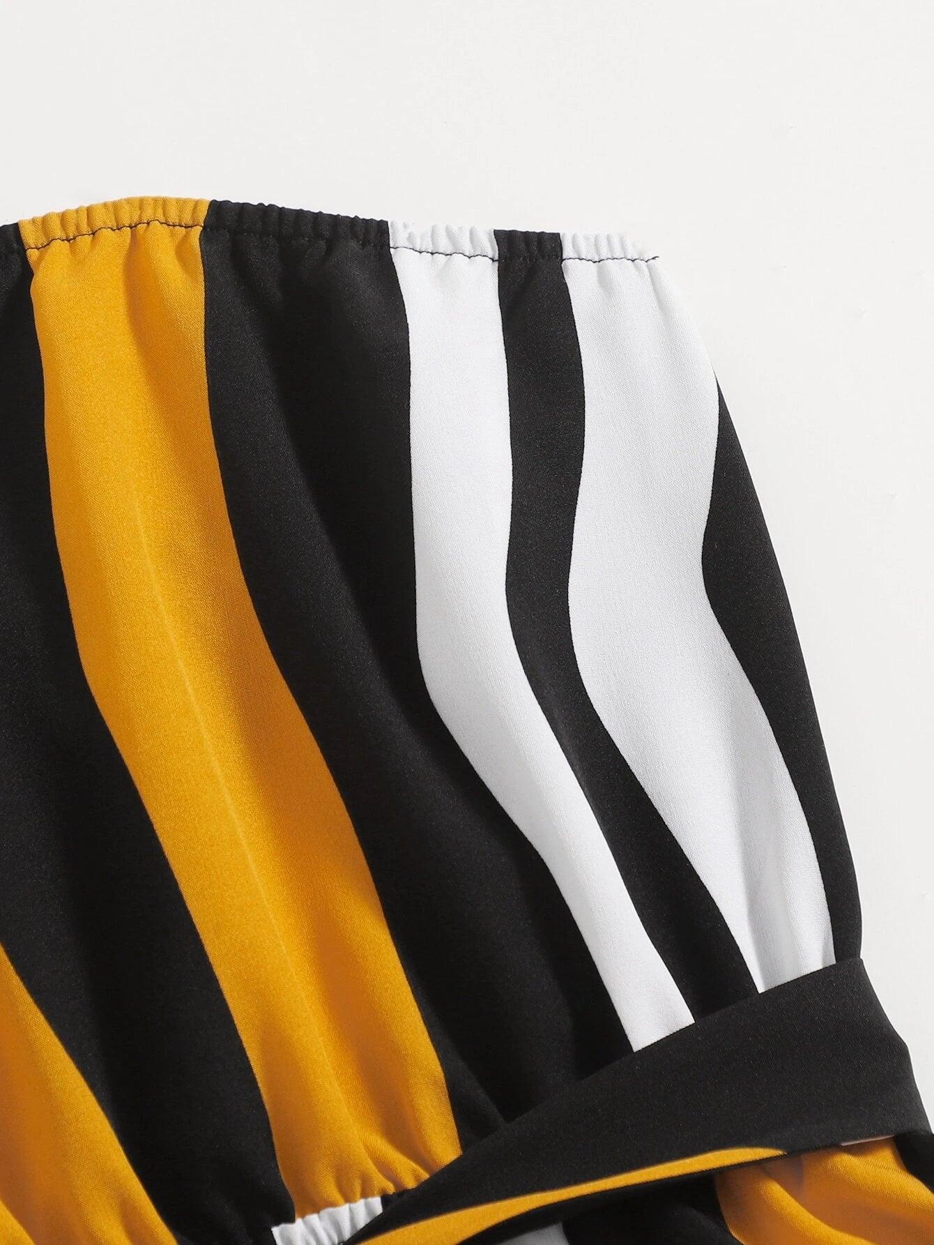 Belted Striped Tube Romper-Comfy Jumpsuits