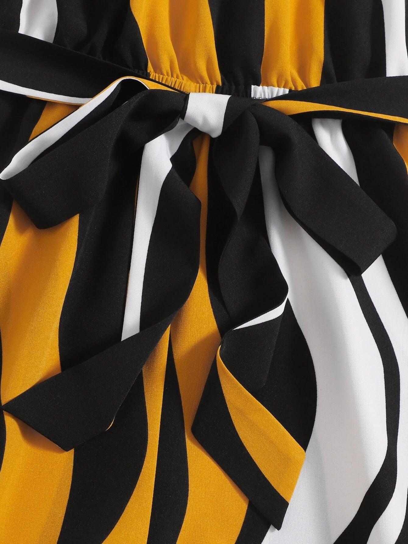 Belted Striped Tube Romper-Comfy Jumpsuits