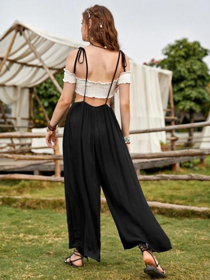 Tie Shoulder Suspender Jumpsuit Without Top-Comfy Jumpsuits
