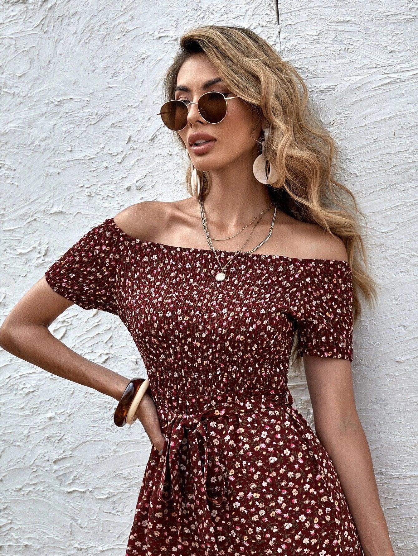 Long Floral Printed Short Sleeve Jumpsuit-Comfy Jumpsuits