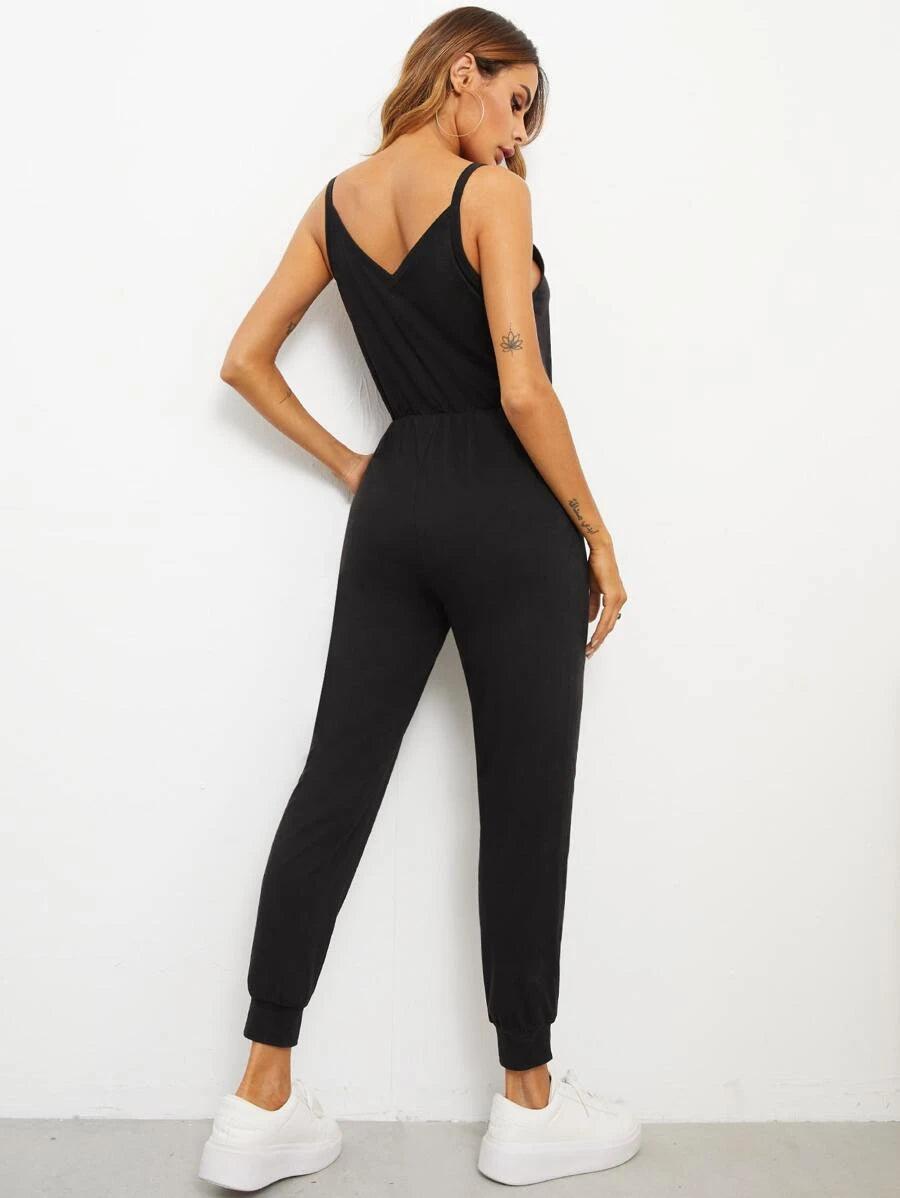Button Front Slant Pocket Slip Jumpsuit-Comfy Jumpsuits