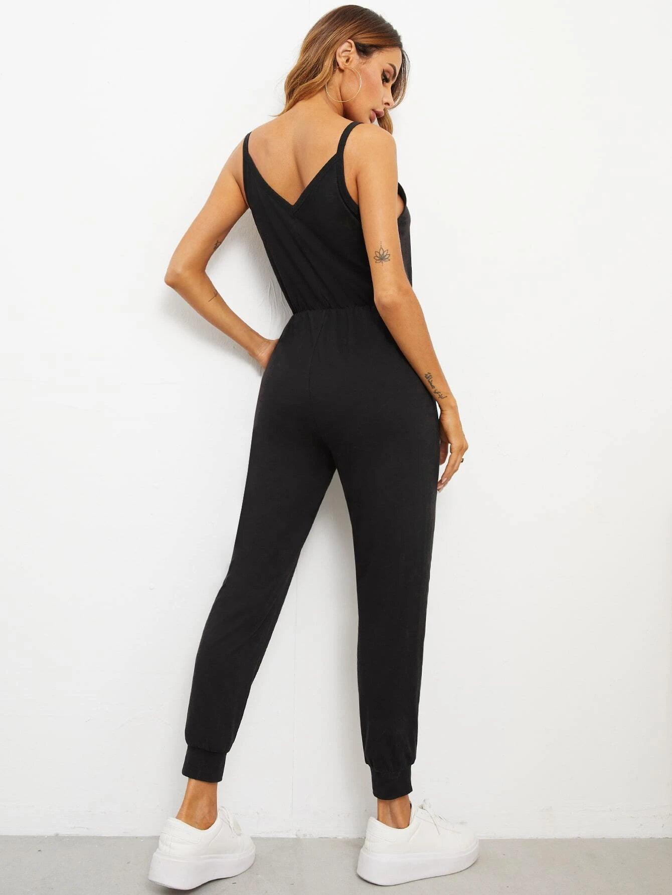 Button Front Slant Pocket Slip Jumpsuit-Comfy Jumpsuits