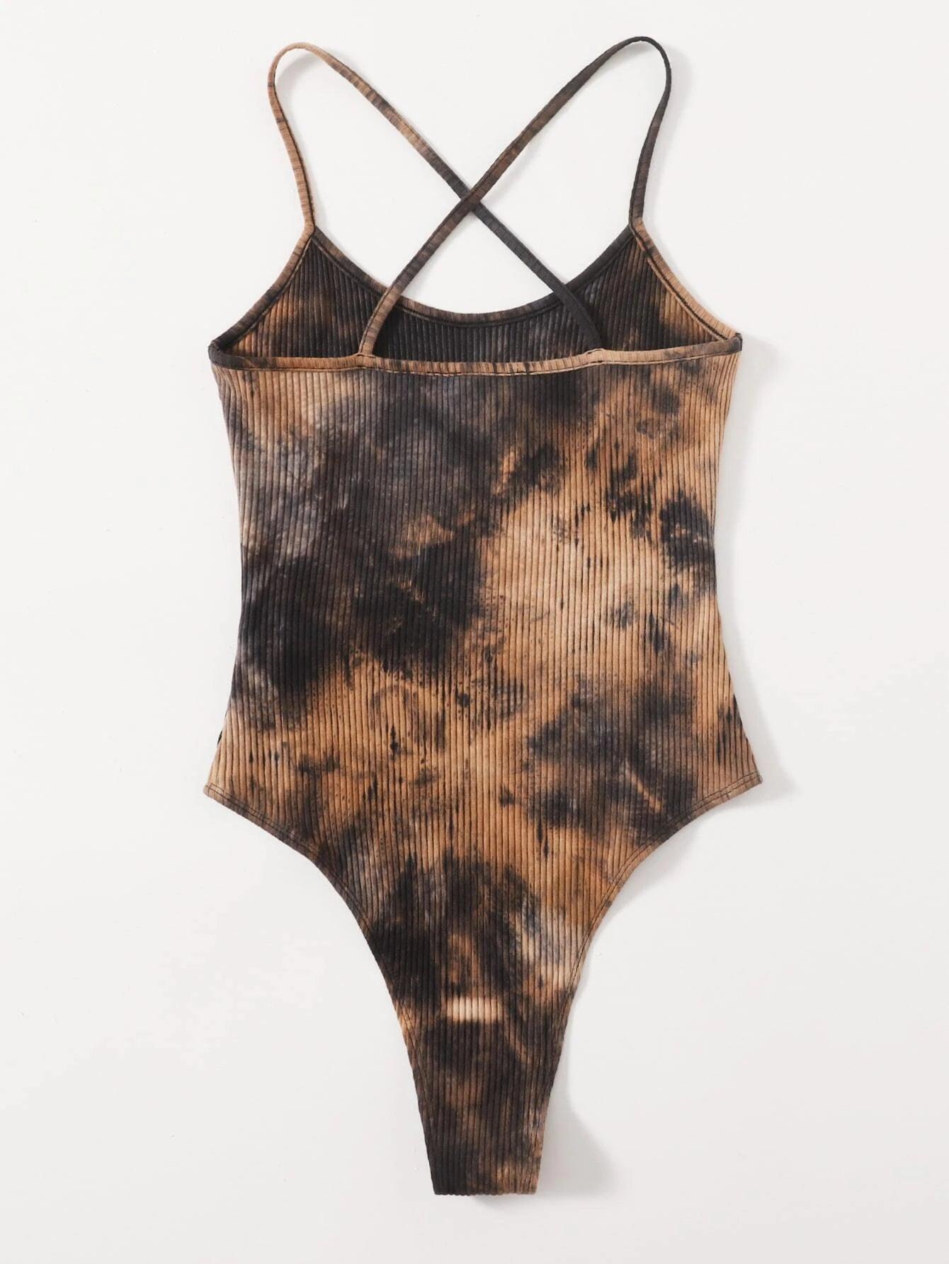 Letter Graphic Tie Dye Slip Romper-Comfy Jumpsuits