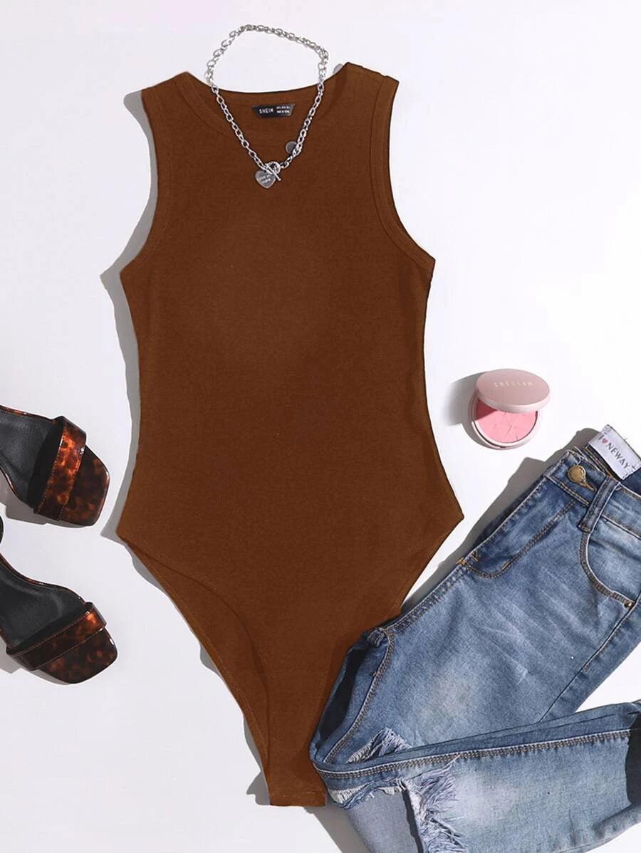 Solid Skinny Bodysuit-Comfy Jumpsuits