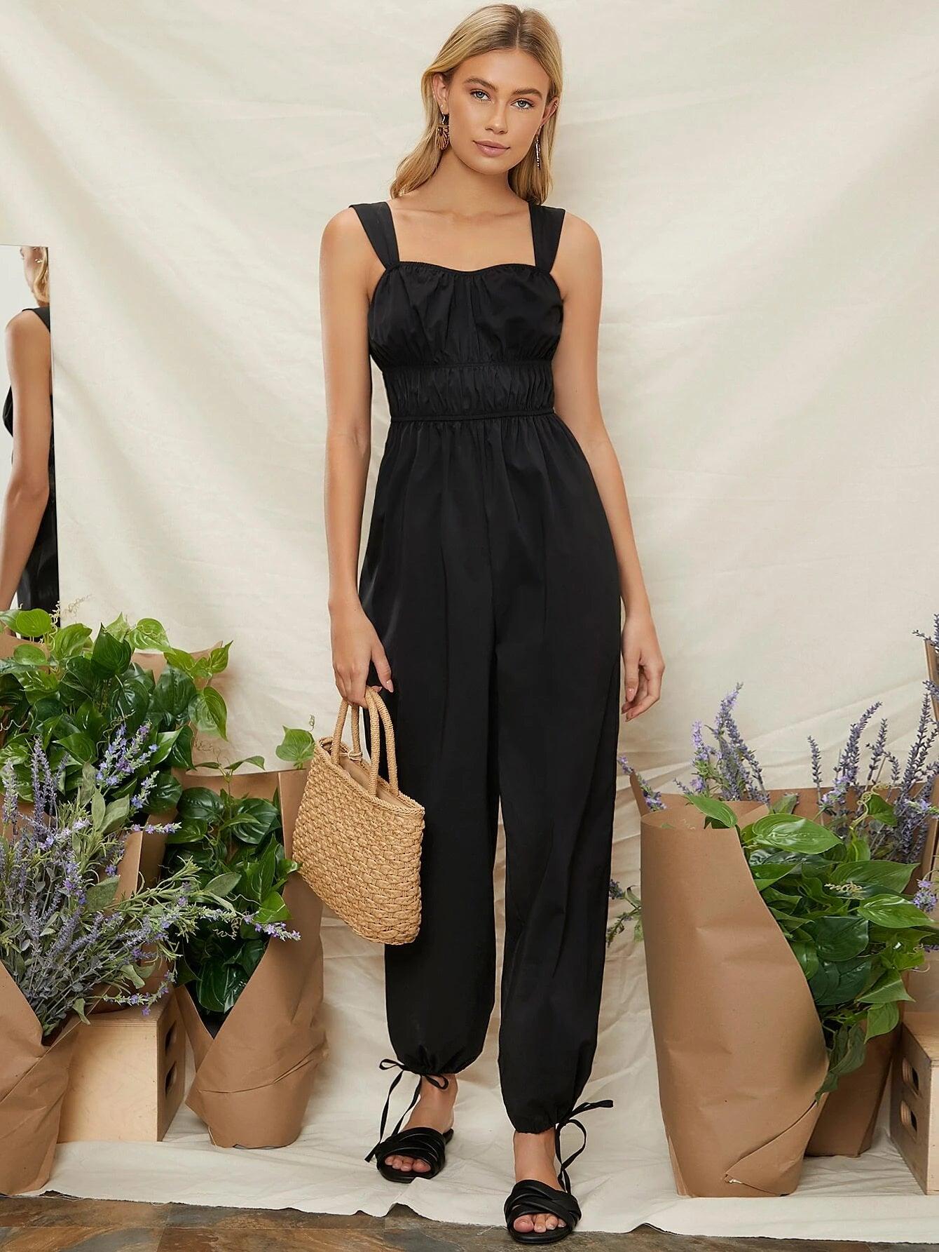 Waist Knotted Hem Jumpsuit-Comfy Jumpsuits
