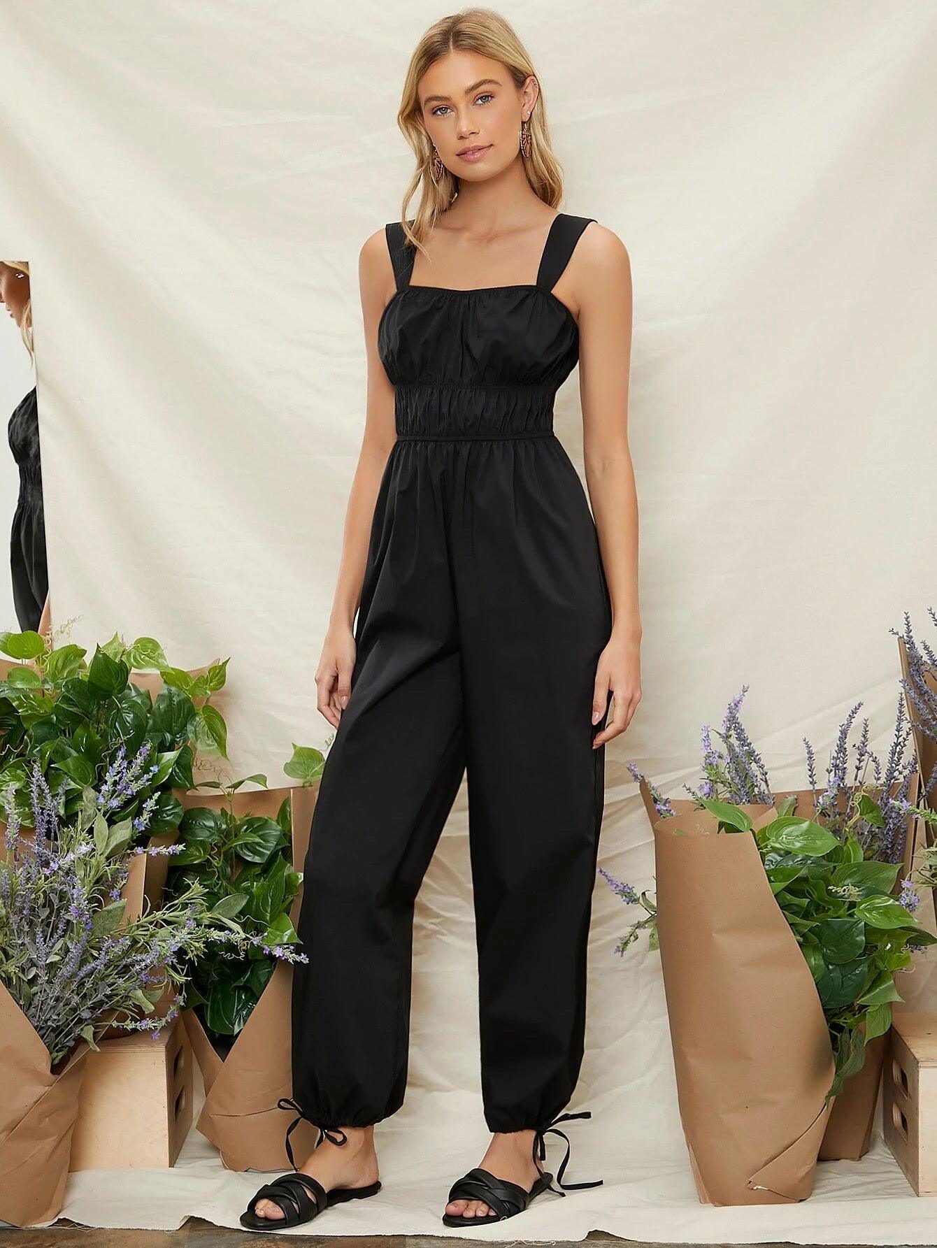 Waist Knotted Hem Jumpsuit-Comfy Jumpsuits