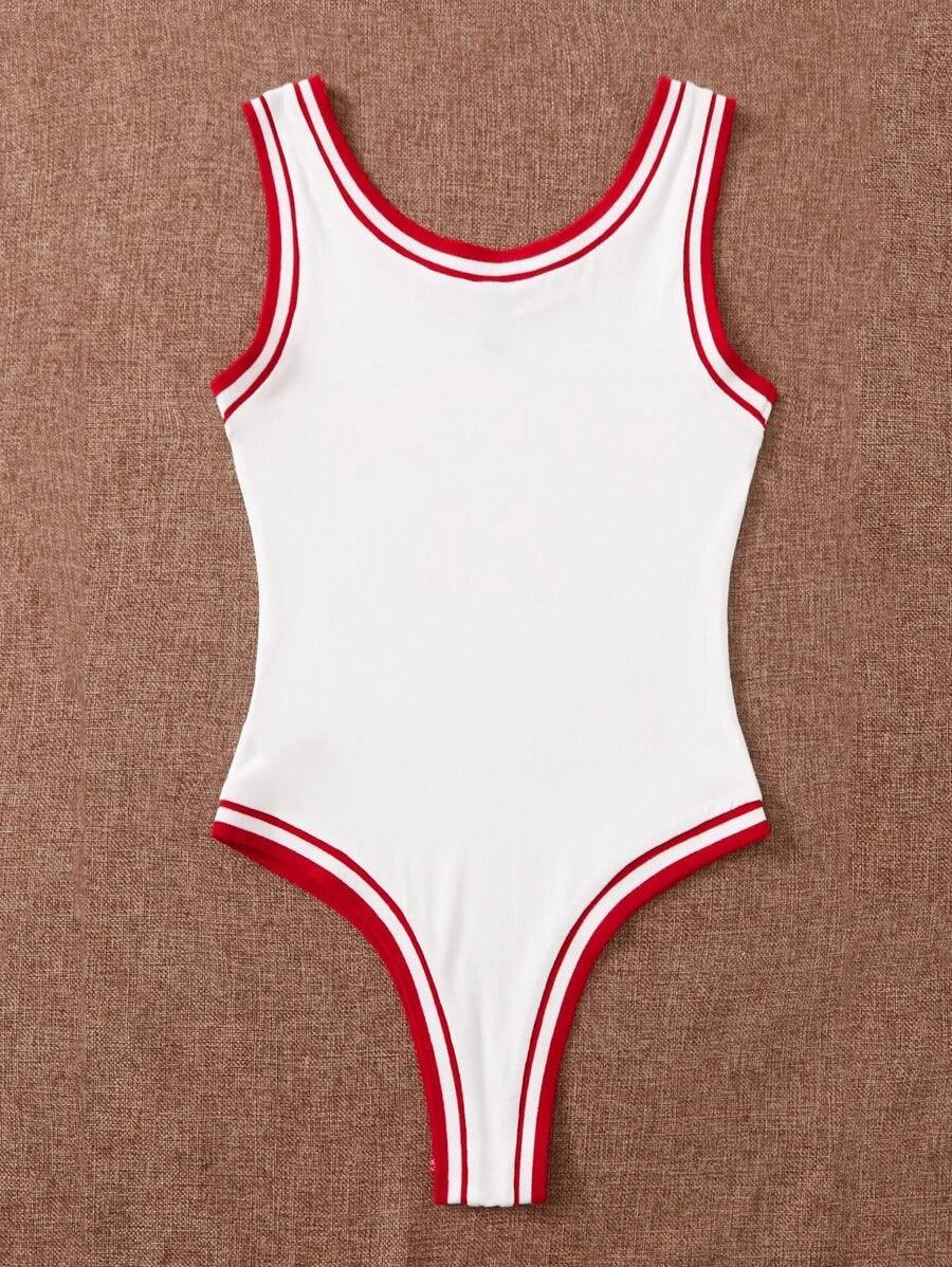 Letter Graphic Ringer Bodysuit-Comfy Jumpsuits
