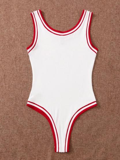 Letter Graphic Ringer Bodysuit-Comfy Jumpsuits