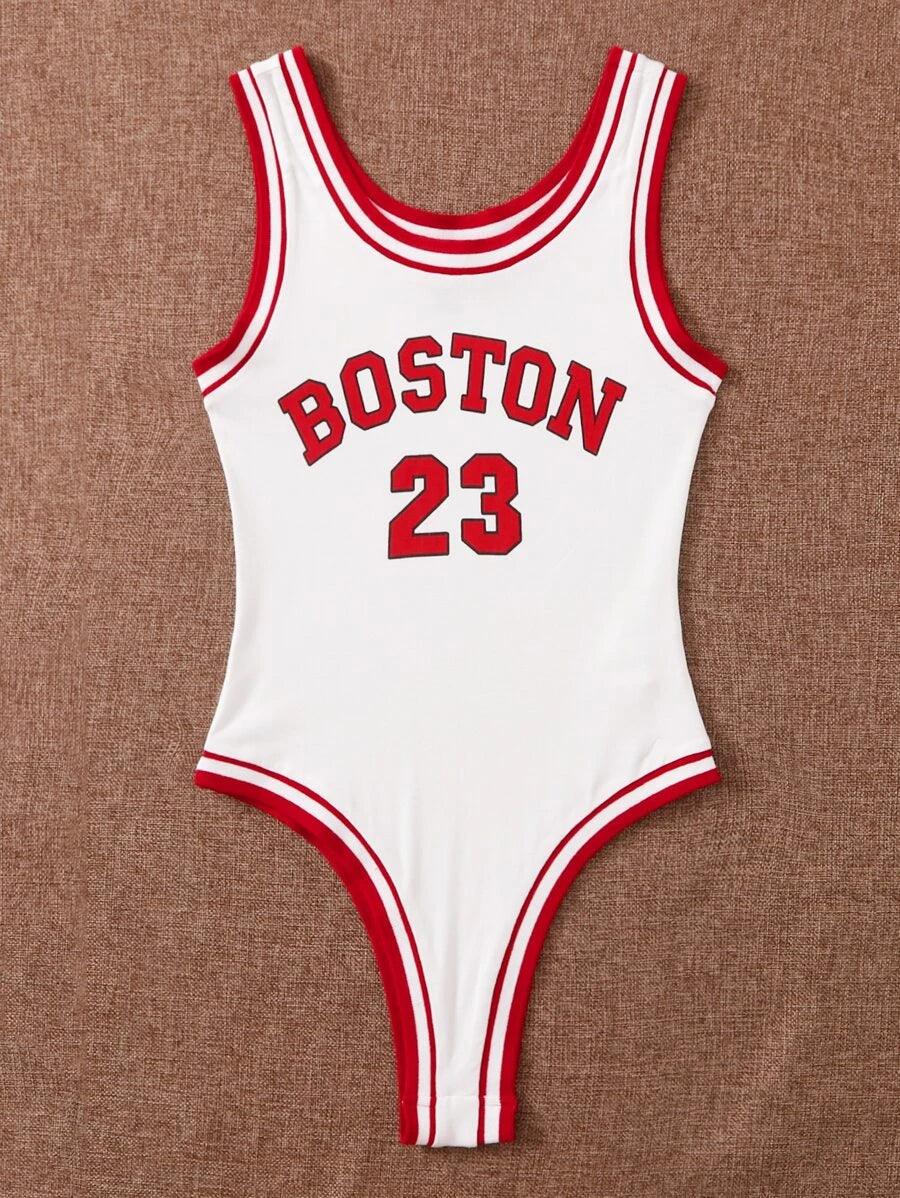 Letter Graphic Ringer Bodysuit-Comfy Jumpsuits