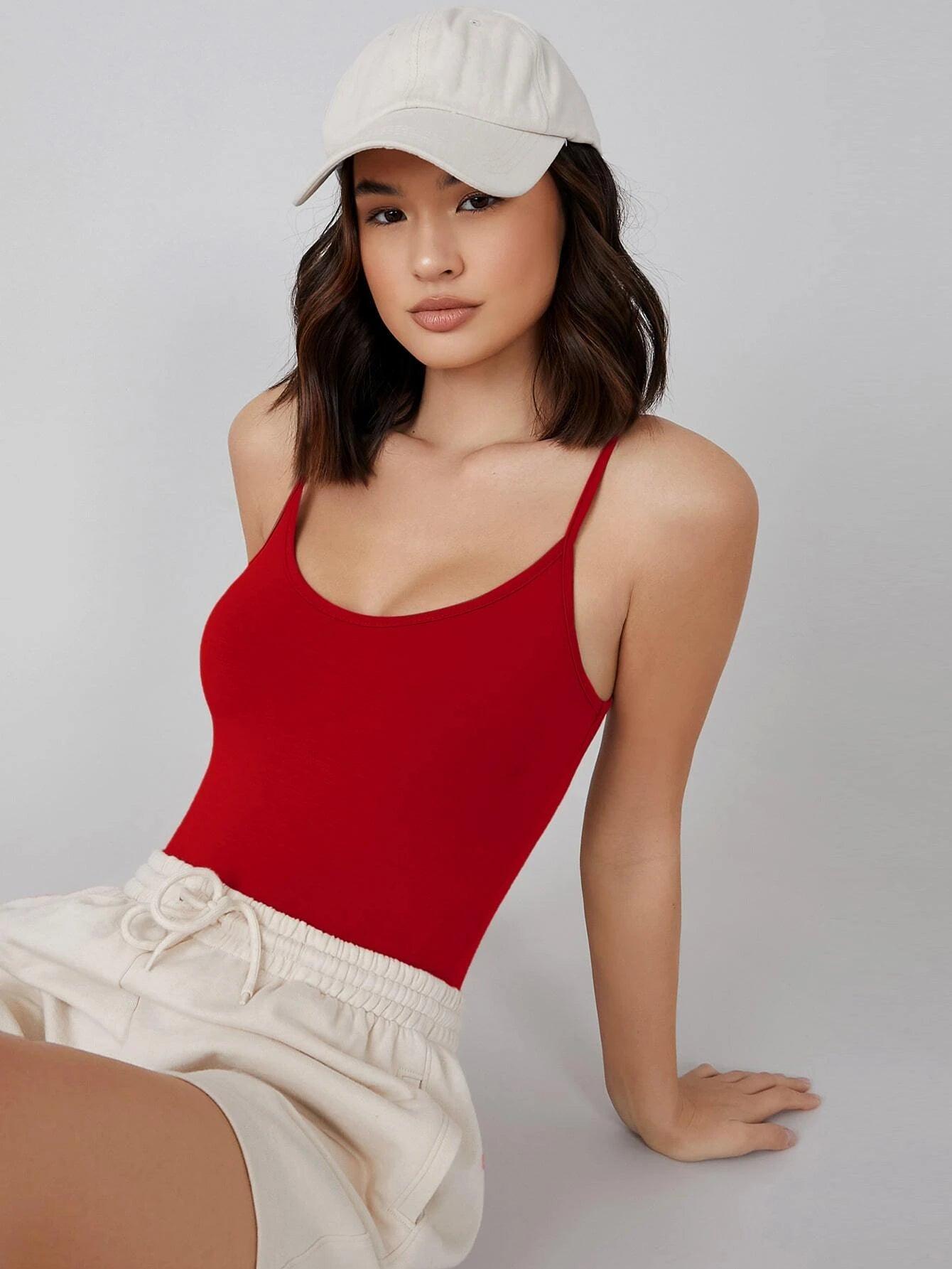 Solid Cami Bodysuits-Comfy Jumpsuits