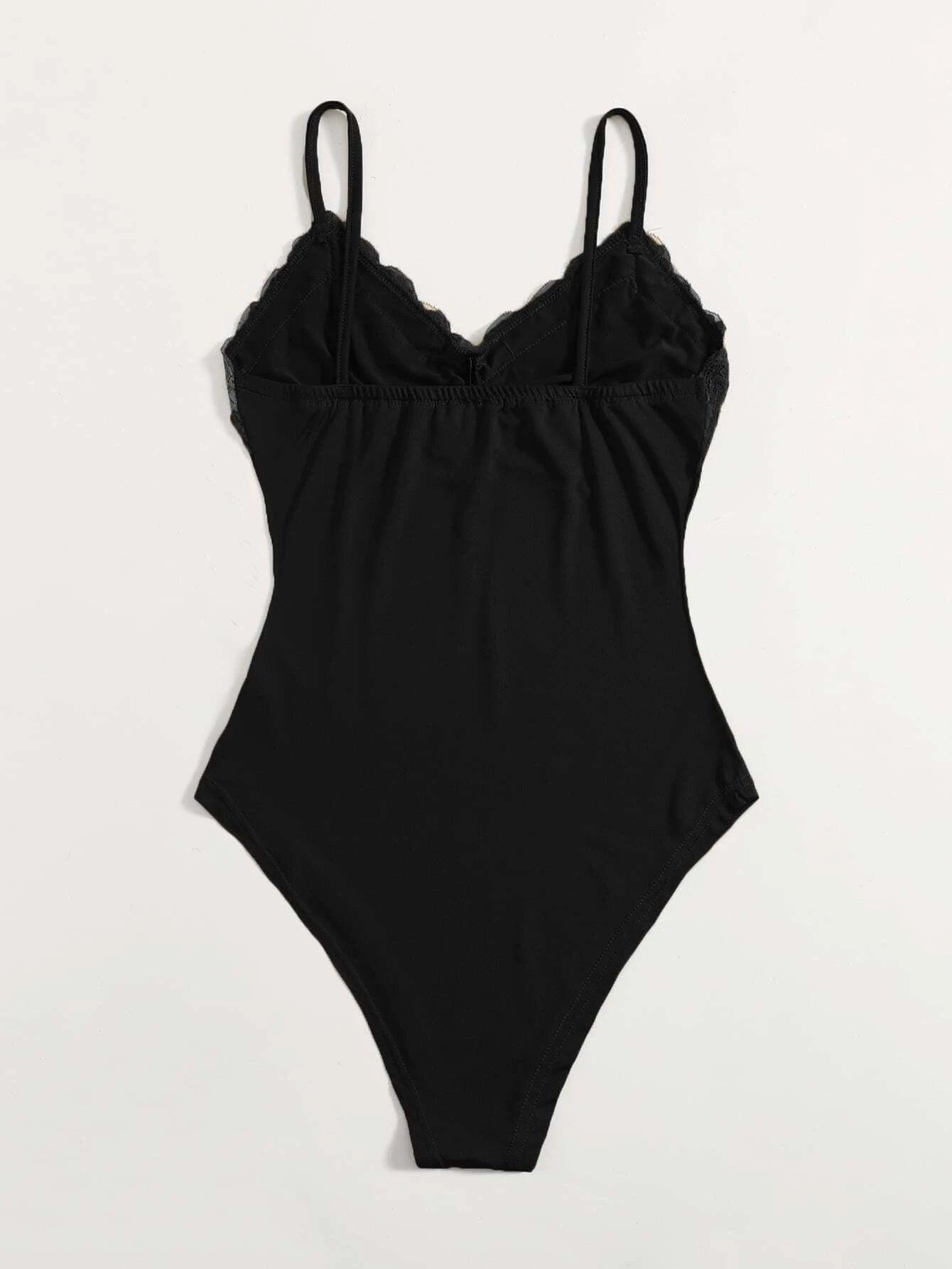Contrast Lace Ruched Sleeveless Bodysuit-Comfy Jumpsuits