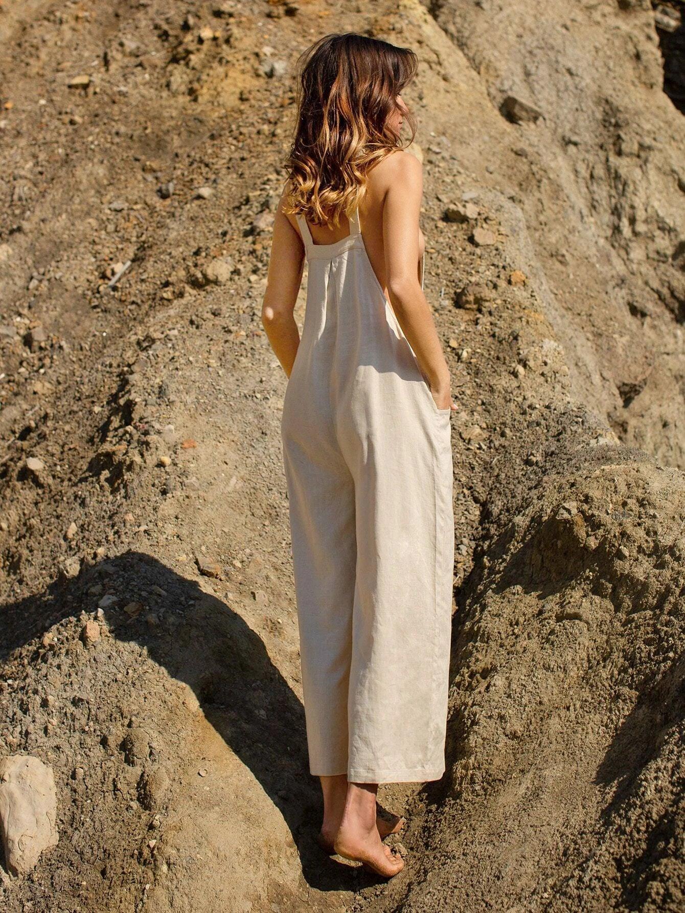Linen Pocket Front Overalls-Comfy Jumpsuits
