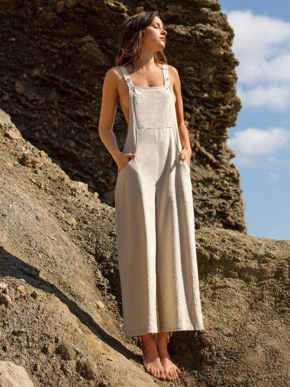 Linen Pocket Front Overalls-Comfy Jumpsuits
