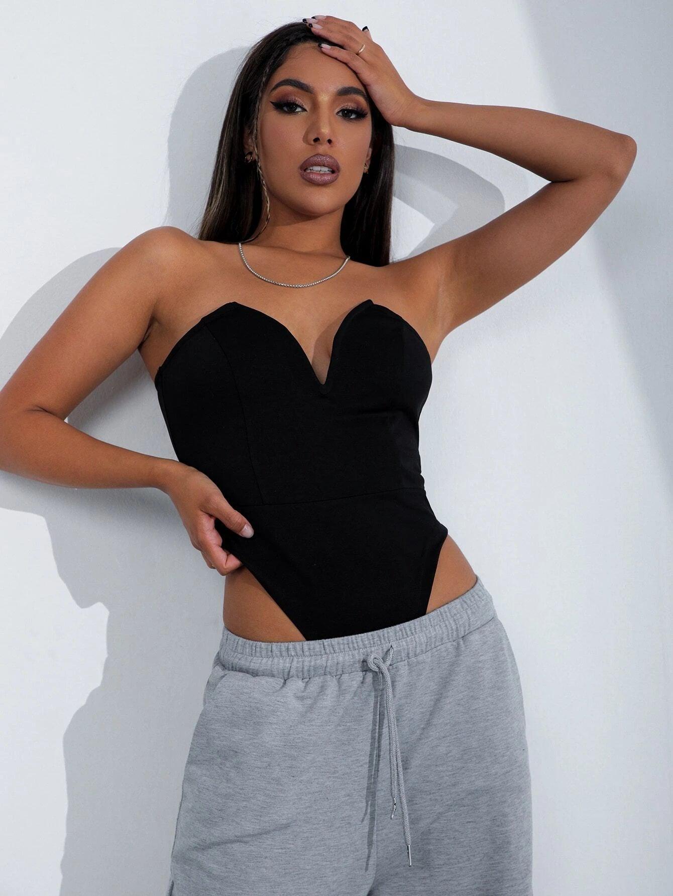 V-Neckline Bodysuit-Comfy Jumpsuits