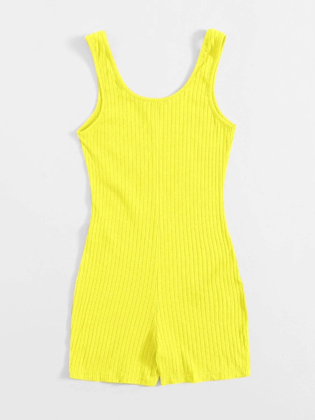 Scoop Neck Rib-knit Tank Unitard Romper-Comfy Jumpsuits