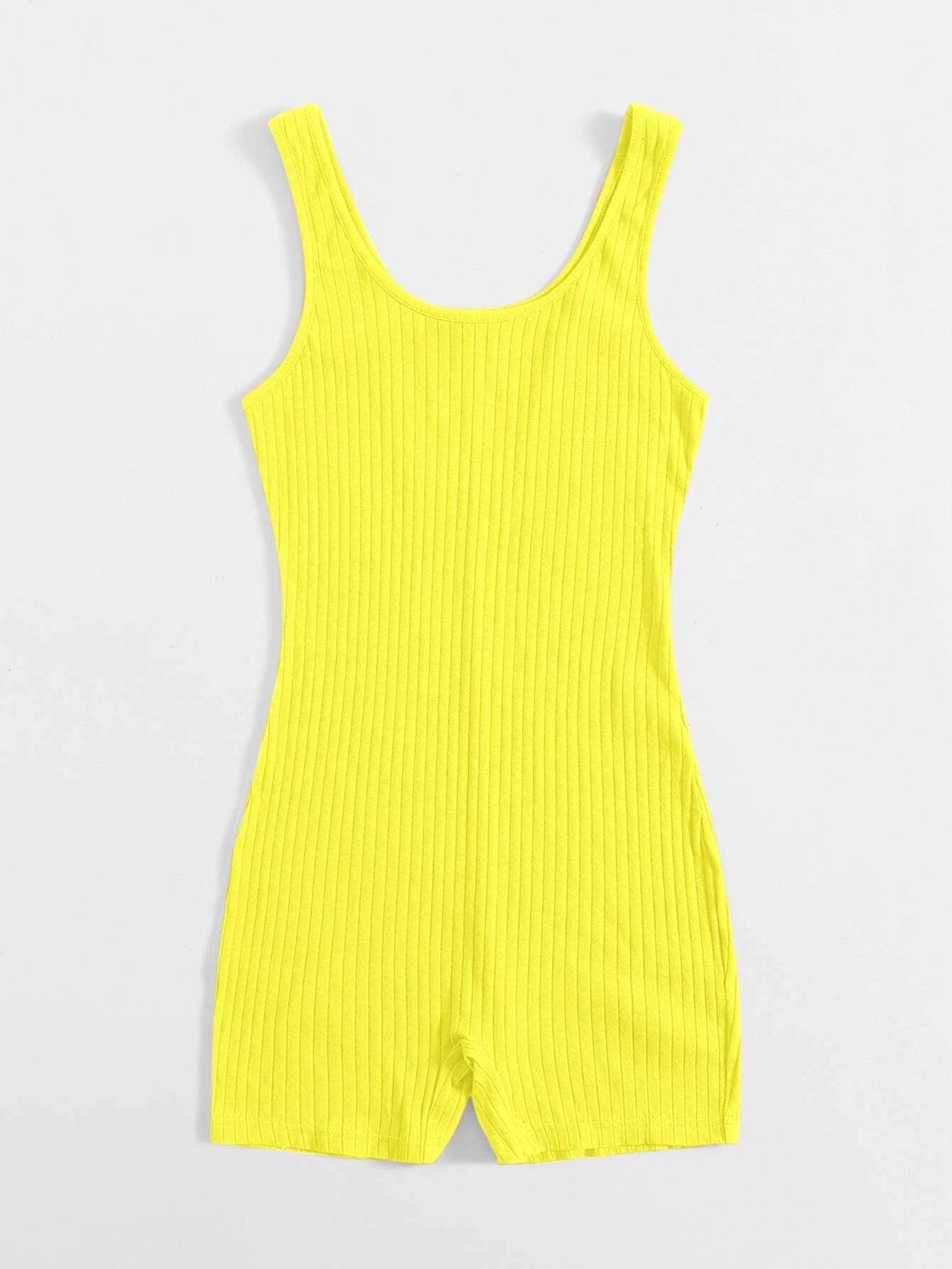 Scoop Neck Rib-knit Tank Unitard Romper-Comfy Jumpsuits