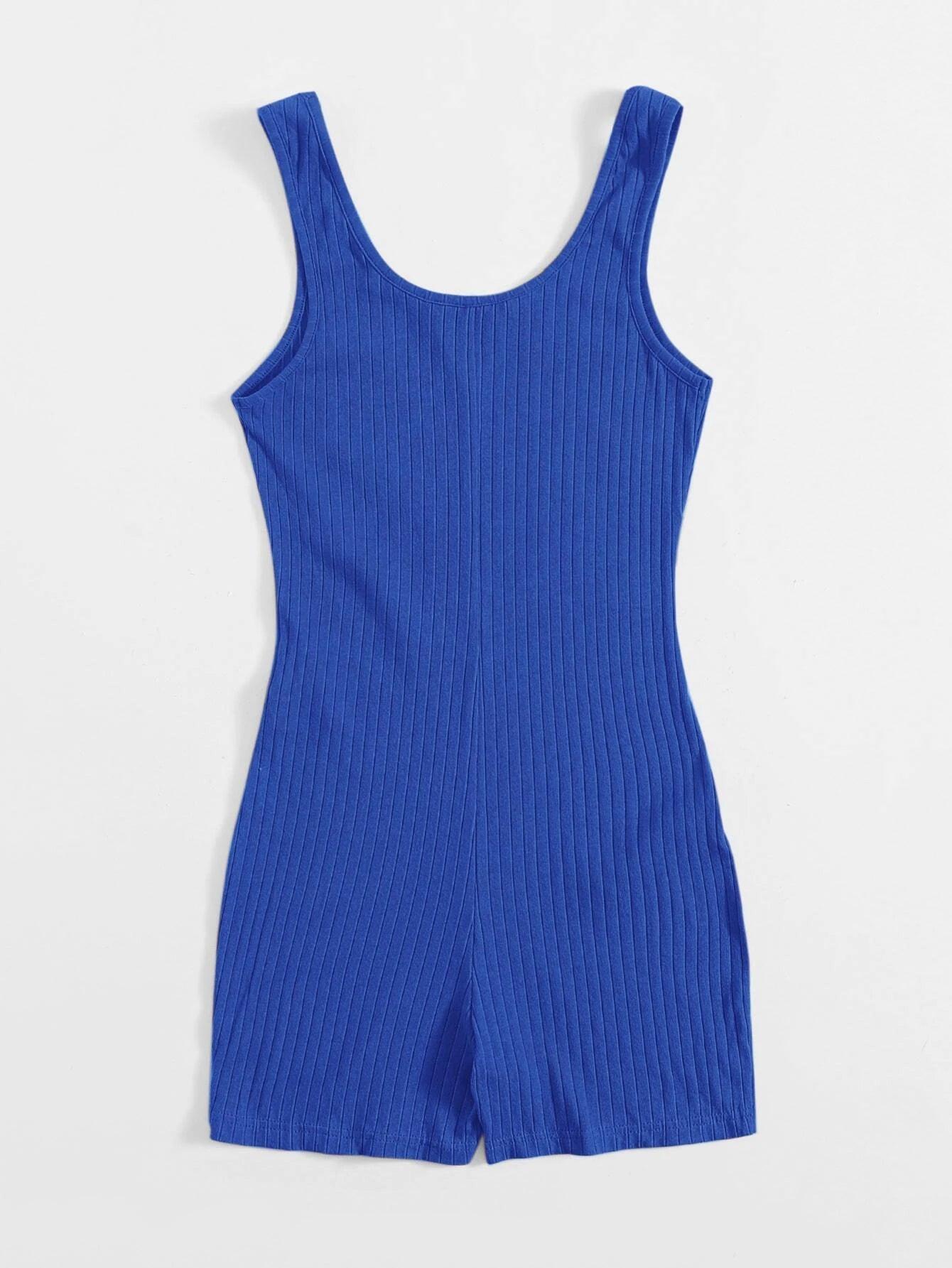 Scoop Neck Rib-knit Tank Unitard Romper-Comfy Jumpsuits
