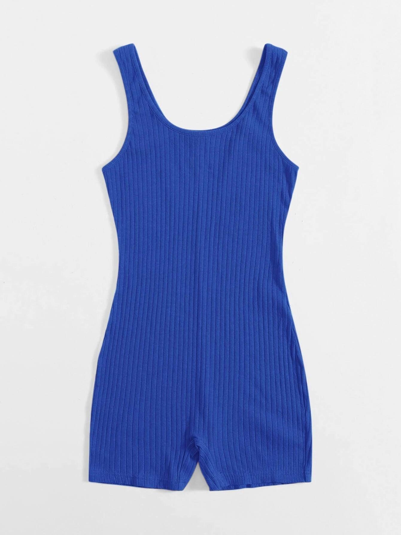 Scoop Neck Rib-knit Tank Unitard Romper-Comfy Jumpsuits