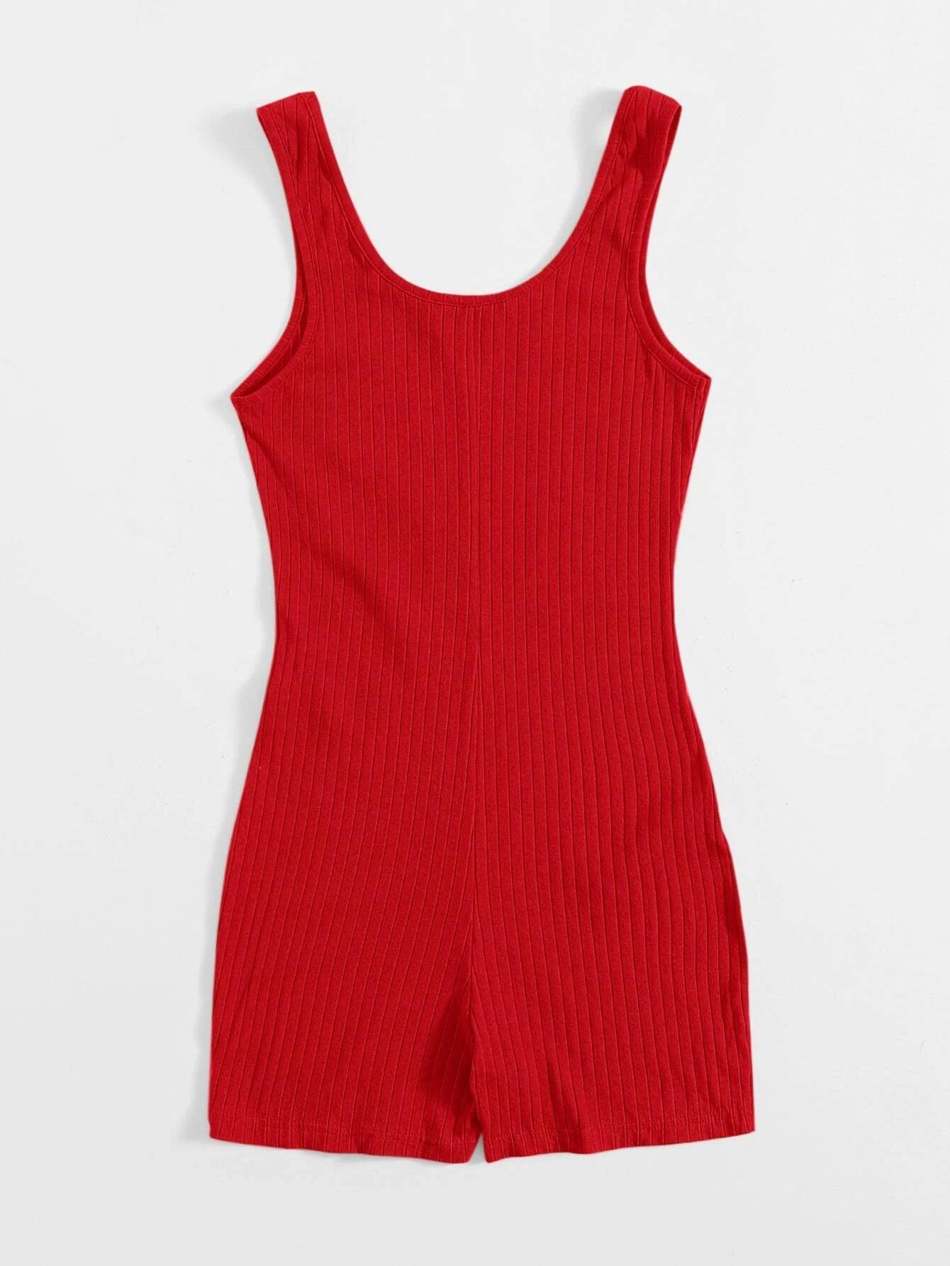Scoop Neck Rib-knit Tank Unitard Romper-Comfy Jumpsuits