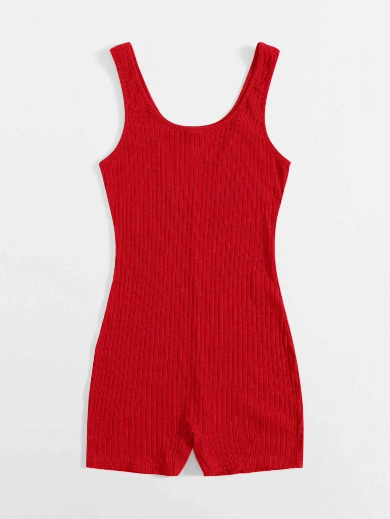 Scoop Neck Rib-knit Tank Unitard Romper-Comfy Jumpsuits