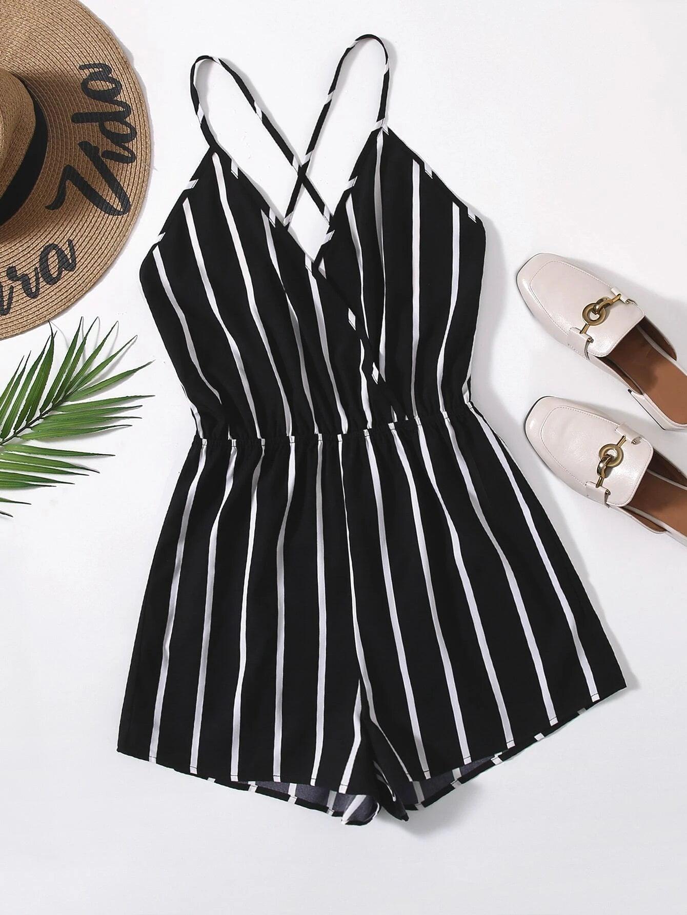 Backless Striped Cami Romper-Comfy Jumpsuits