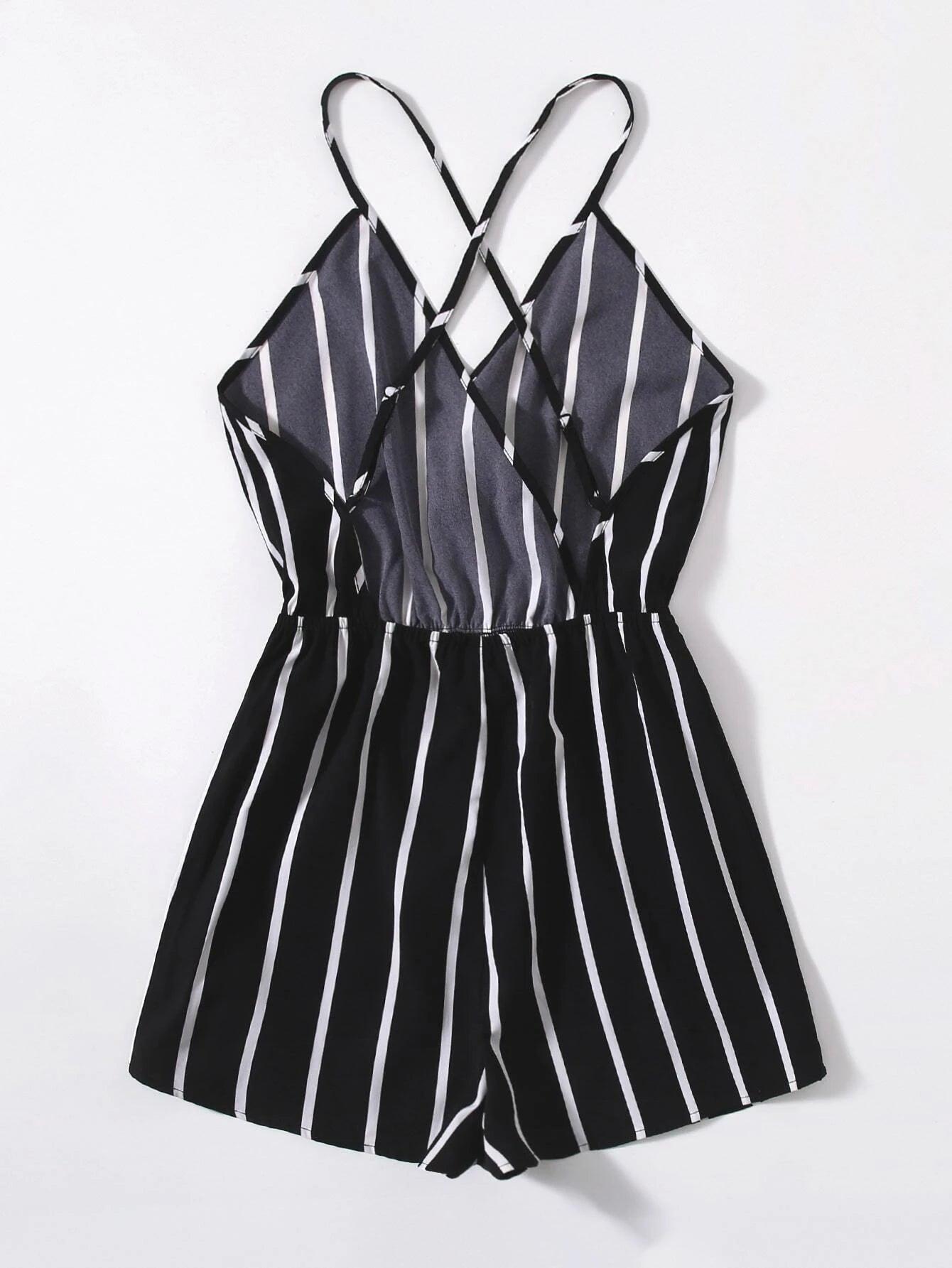 Backless Striped Cami Romper-Comfy Jumpsuits