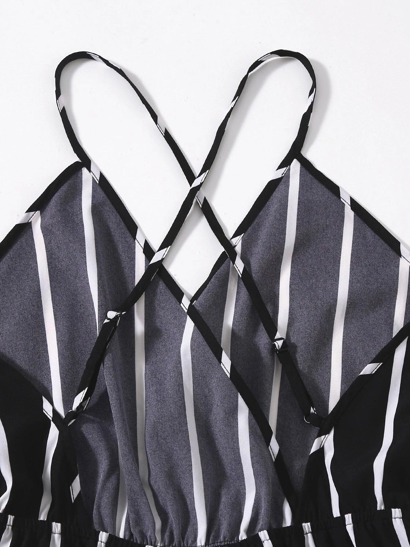 Backless Striped Cami Romper-Comfy Jumpsuits