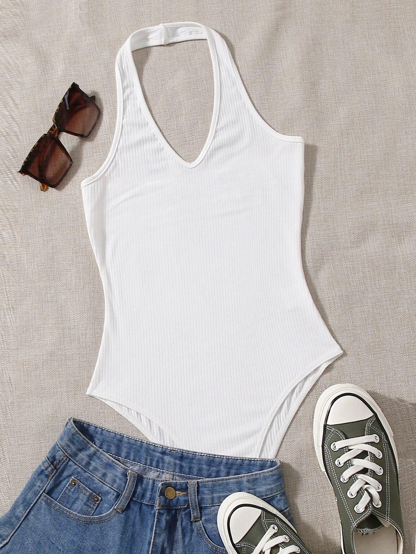 Ribbed Halter Bodysuit-Comfy Jumpsuits