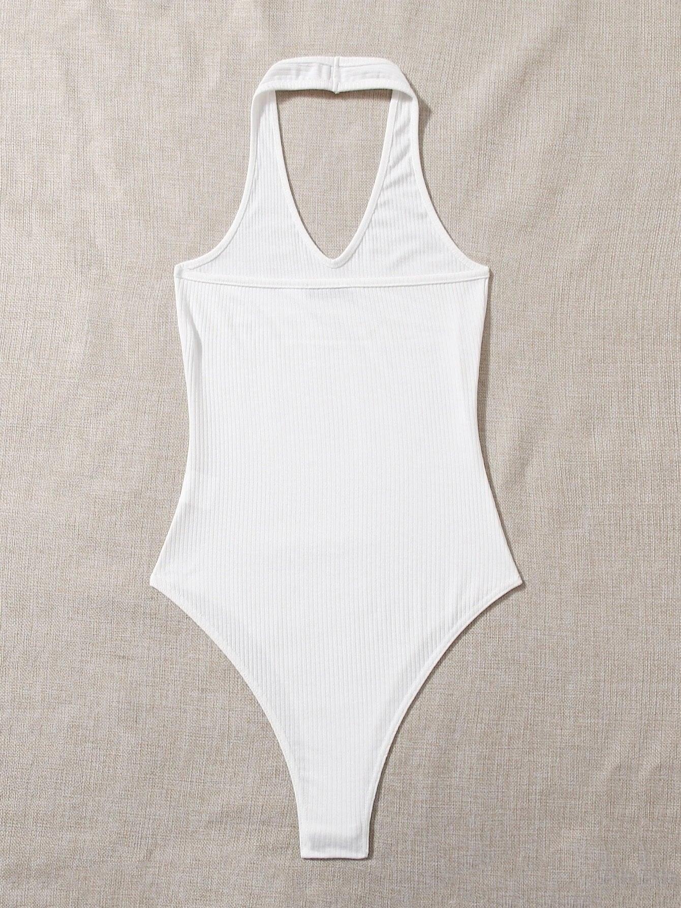 Ribbed Halter Bodysuit-Comfy Jumpsuits